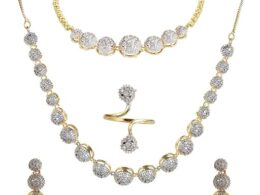 YouBella Jewellery Set for Women American Diamond Combo of Choker Necklace Set with Earrings, Bracelet and Ring for Girls and Women