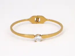 Western Bracelet - Gold Plated Solitaire CZ Stone Hinged Bangle