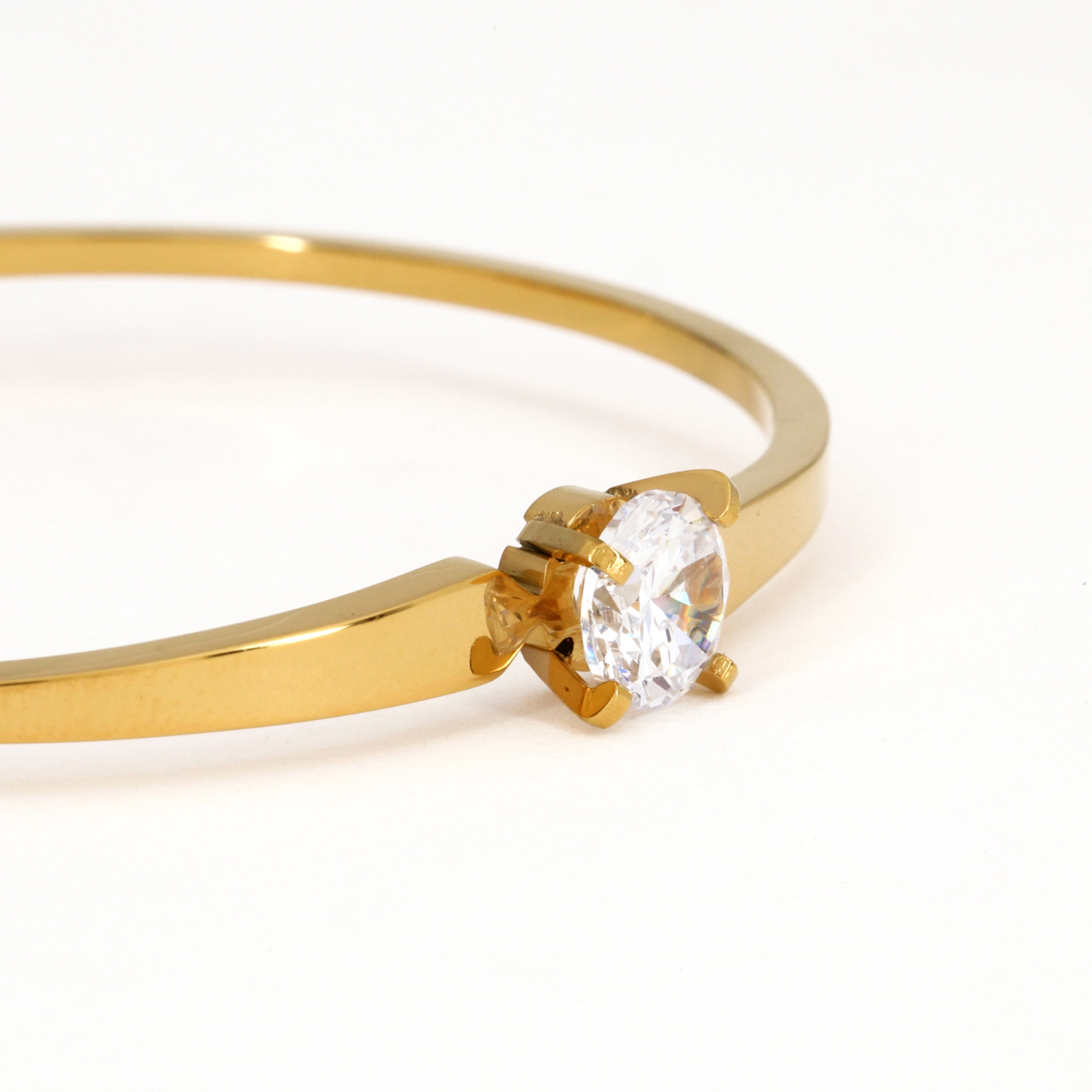 Western Bracelet - Gold Plated Solitaire CZ Stone Hinged Bangle - Image 3