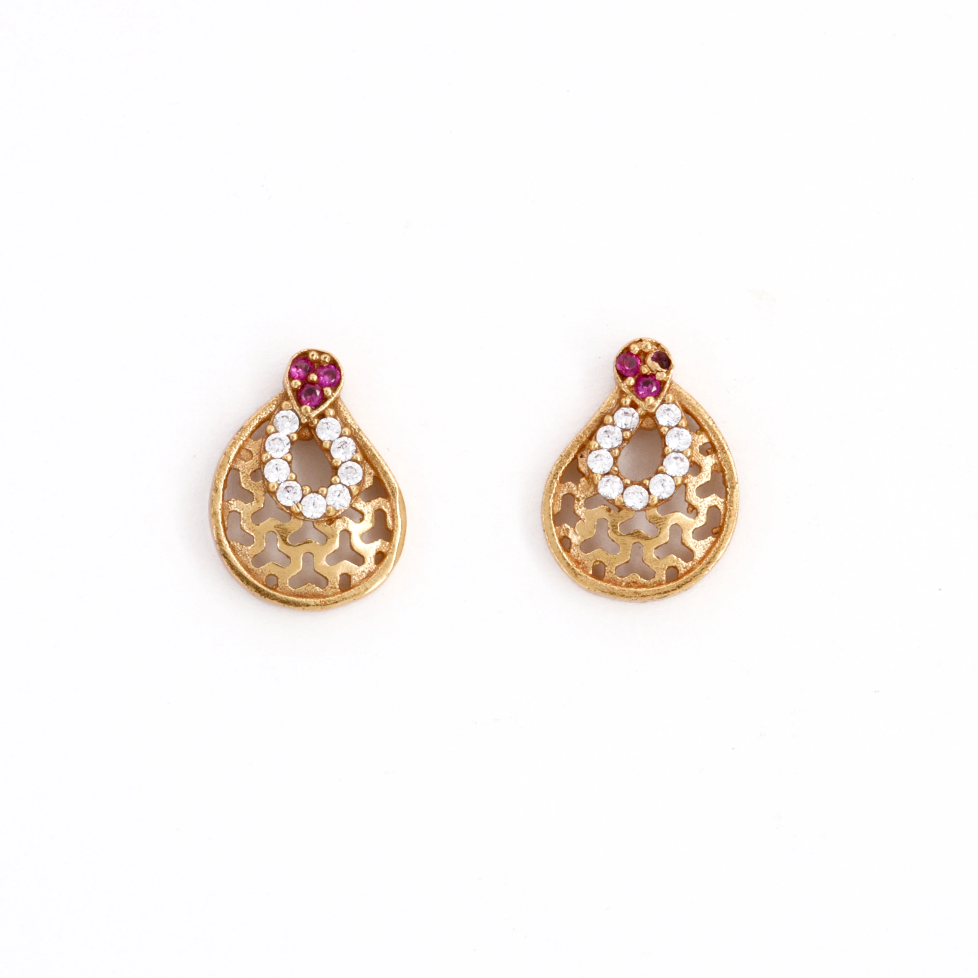 Traditional Gold Plated Teardrop Pendant Set with Ruby CZ Accents - Image 3