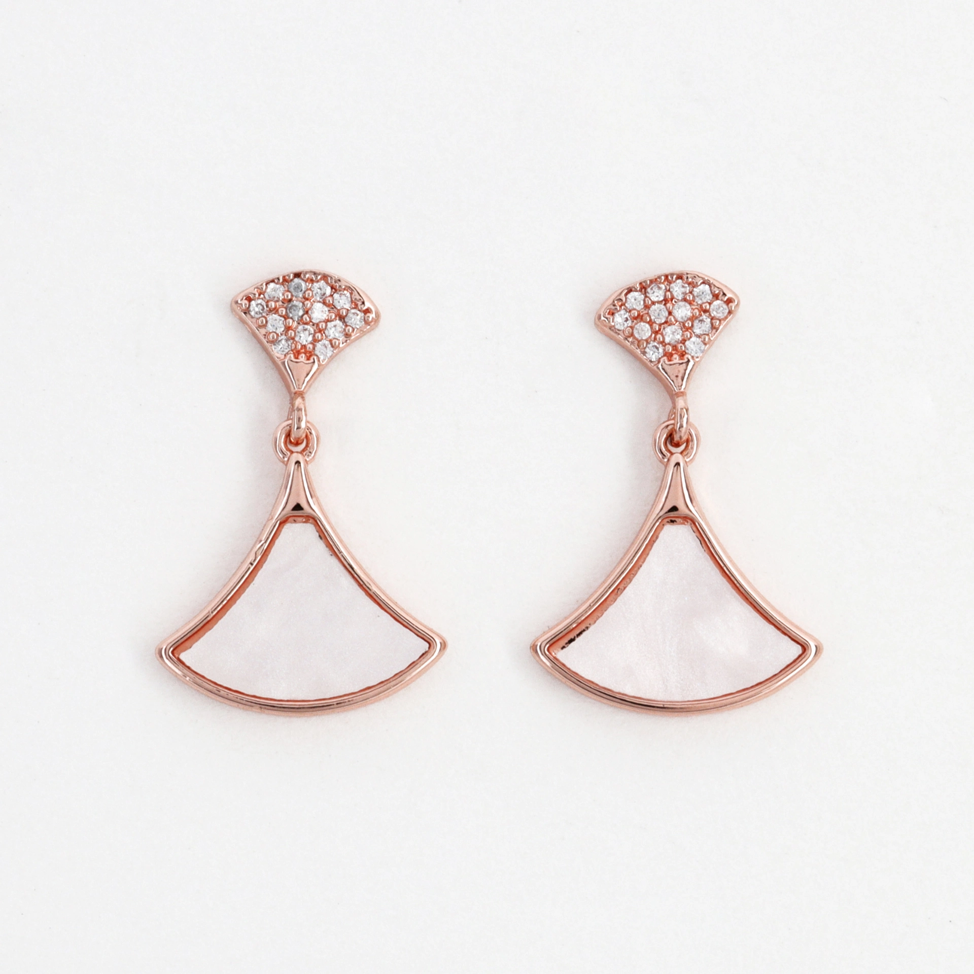 Fan Shape Mother of Pearl Rose Gold Drop Earrings