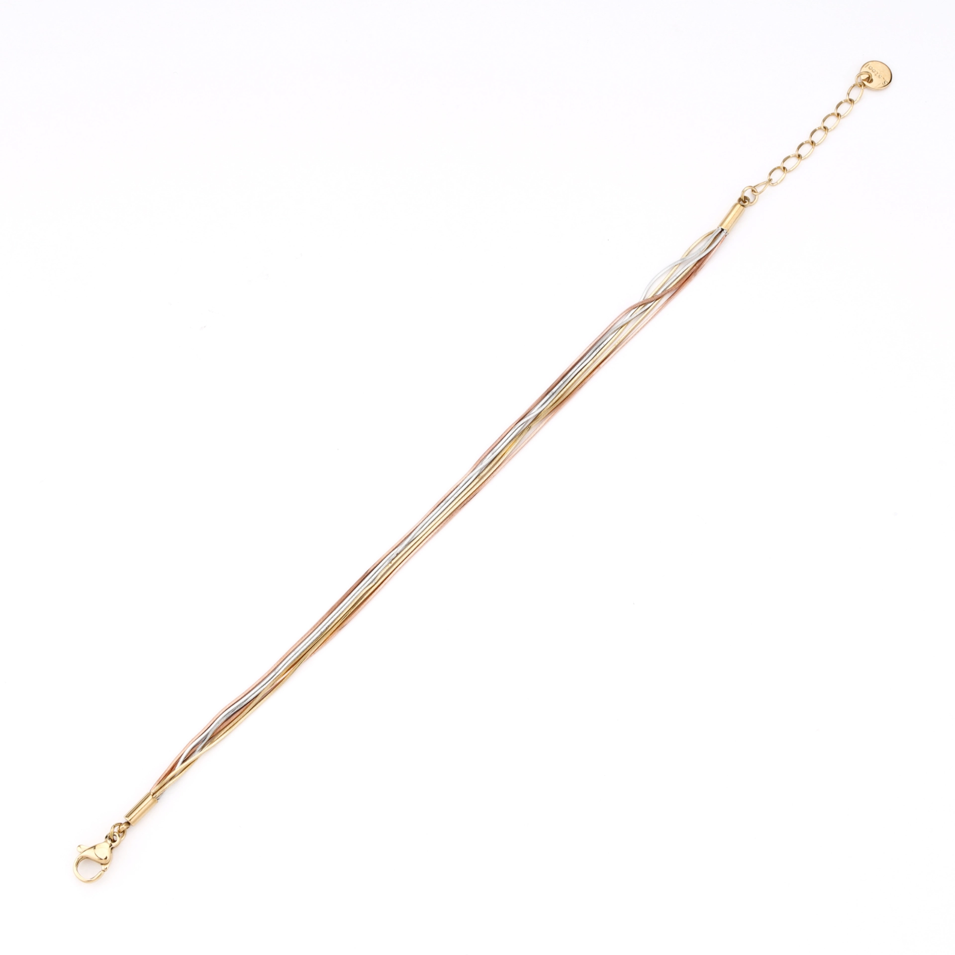 Tri-Tone Multi-Strand Snake Chain Adjustable Bracelet - Image 2