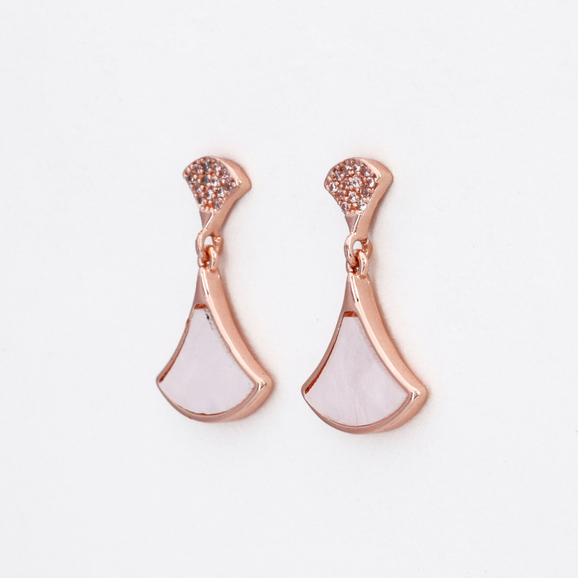 Fan Shape Mother of Pearl Rose Gold Drop Earrings - Image 2