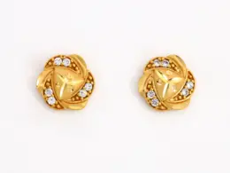 Gold Plated Floral Swirl CZ Stud Earrings (Buti)