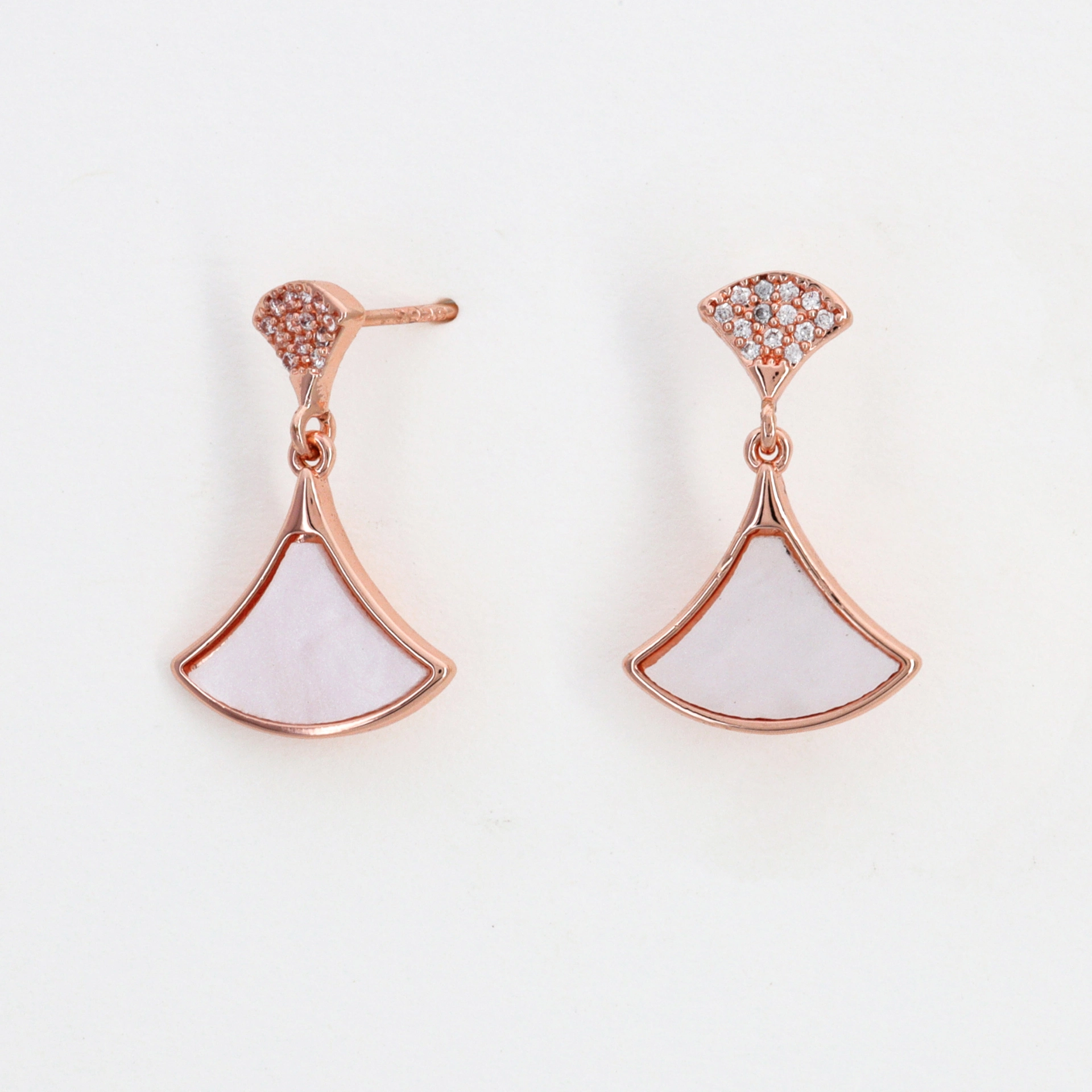 Fan Shape Mother of Pearl Rose Gold Drop Earrings - Image 3