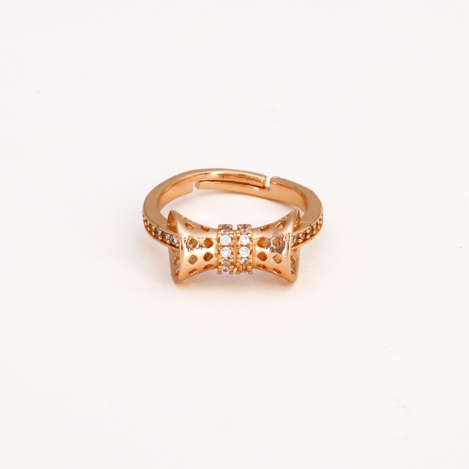 Rose Gold Plated Bow Tie CZ Adjustable Finger Ring