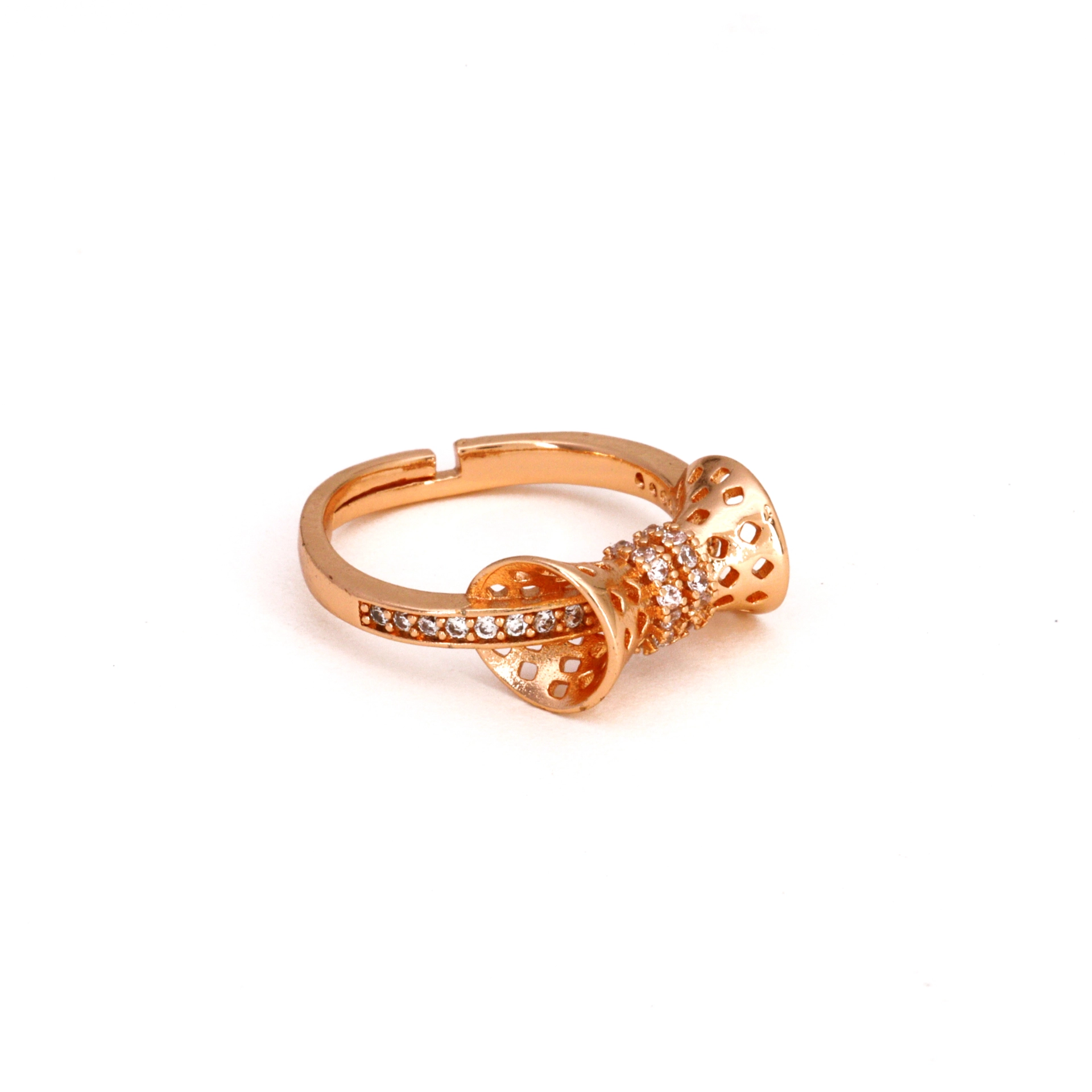 Rose Gold Plated Bow Tie CZ Adjustable Finger Ring - Image 2