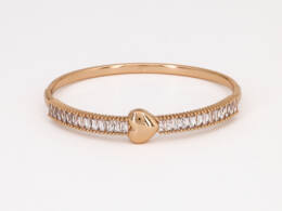 Rose Gold Baguette CZ Heart Bangle Bracelet