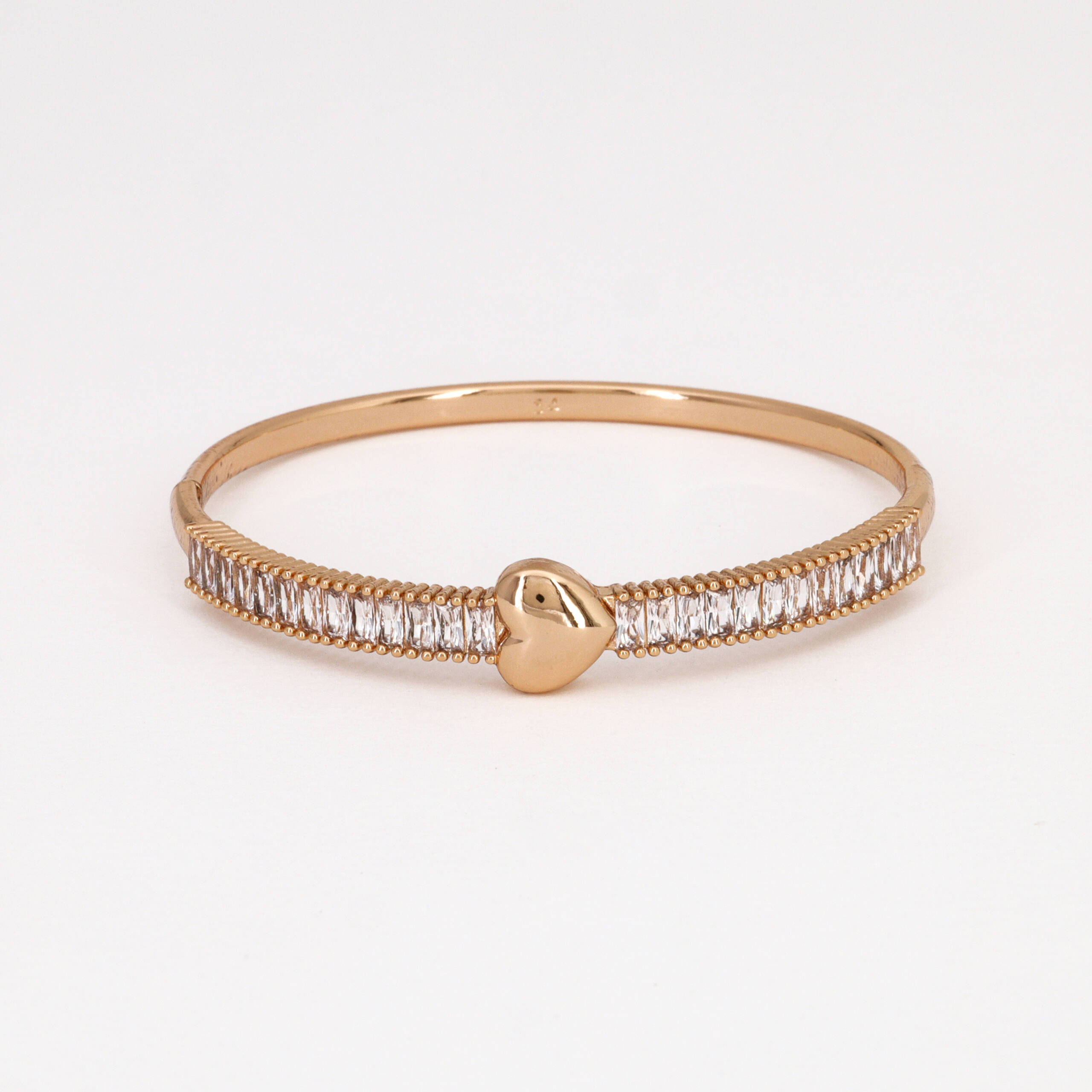 Rose Gold Baguette CZ Heart Bangle Bracelet