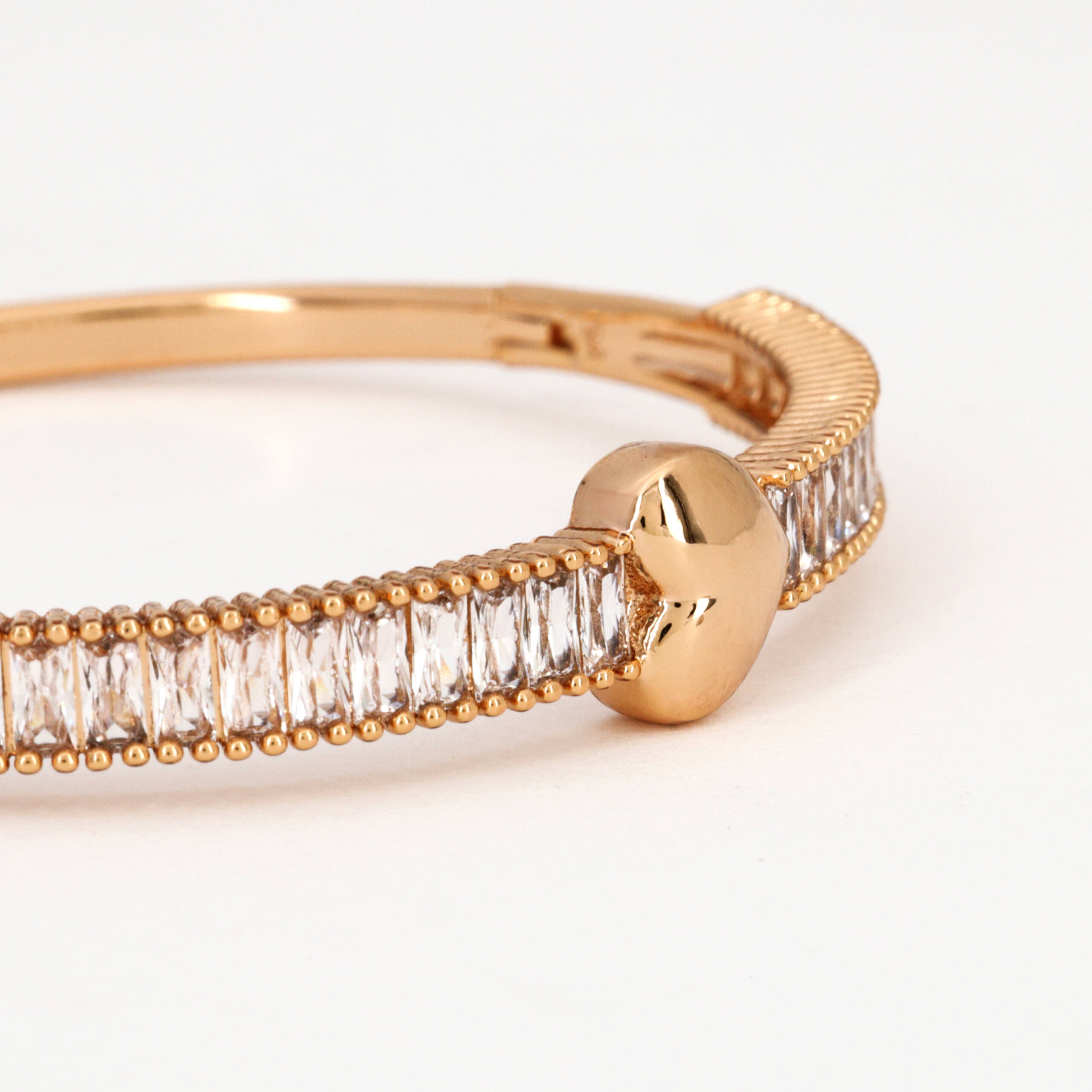 Rose Gold Baguette CZ Heart Bangle Bracelet
