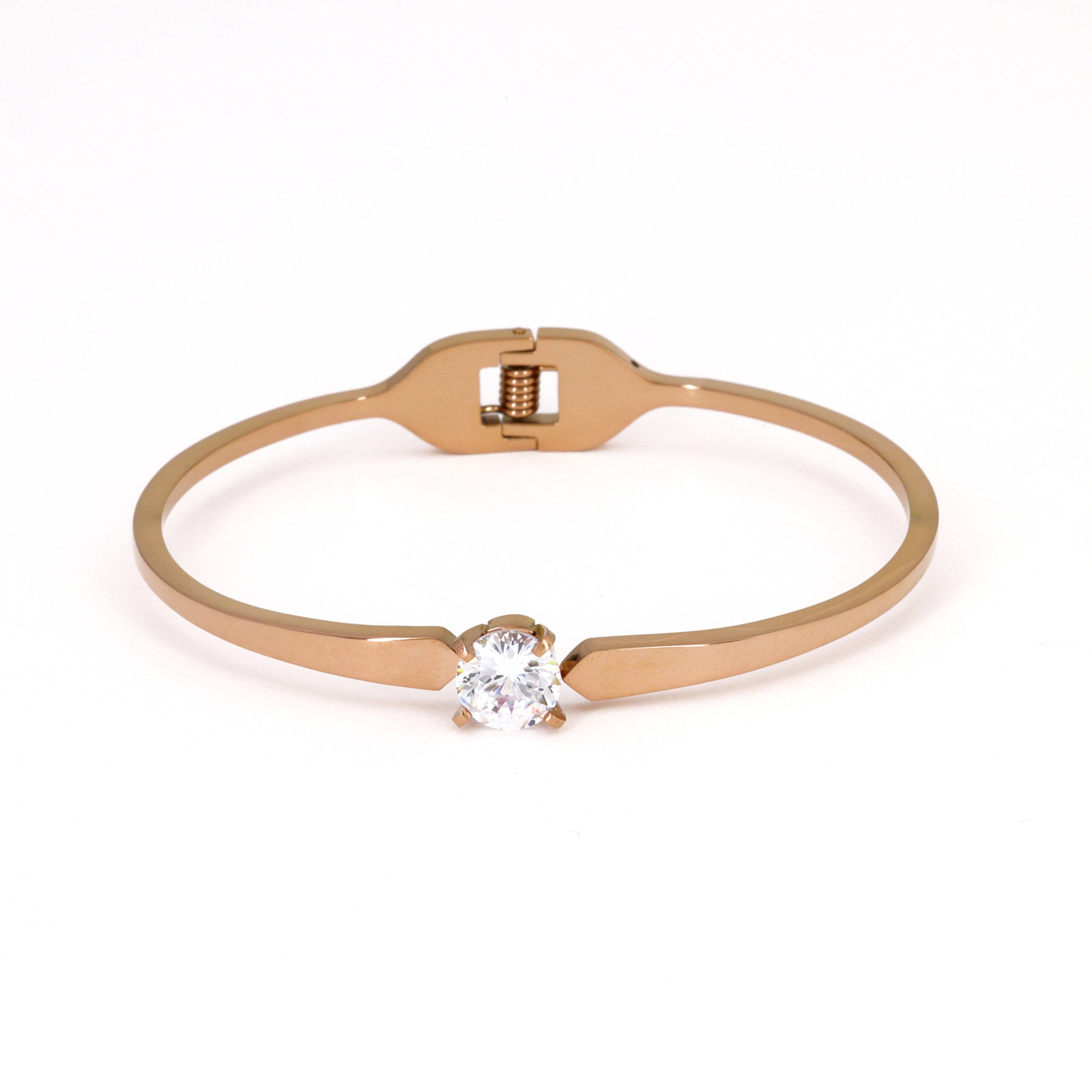 Rose Gold Solitaire CZ Minimalist Bangle Bracelet