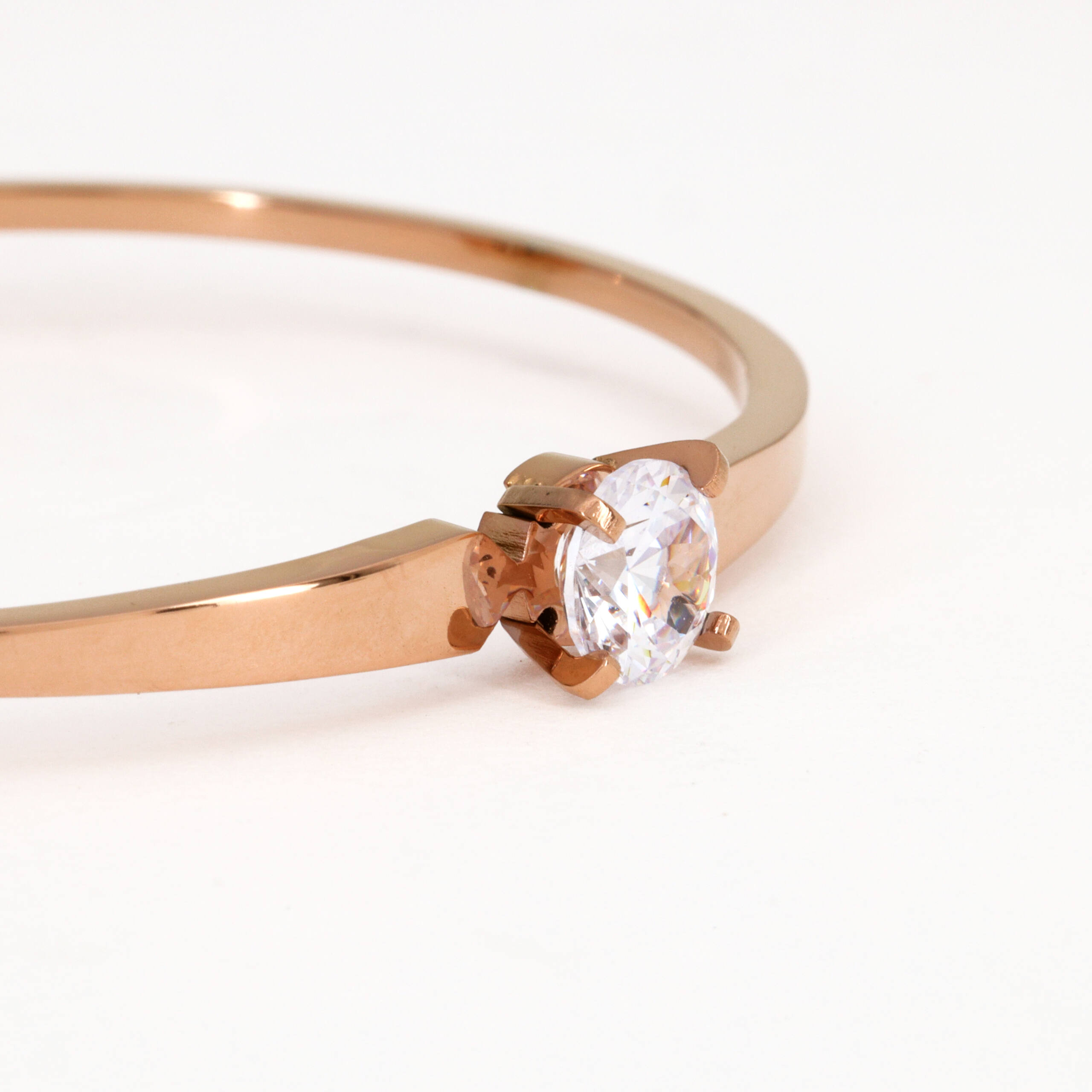 Rose Gold Solitaire CZ Minimalist Bangle Bracelet