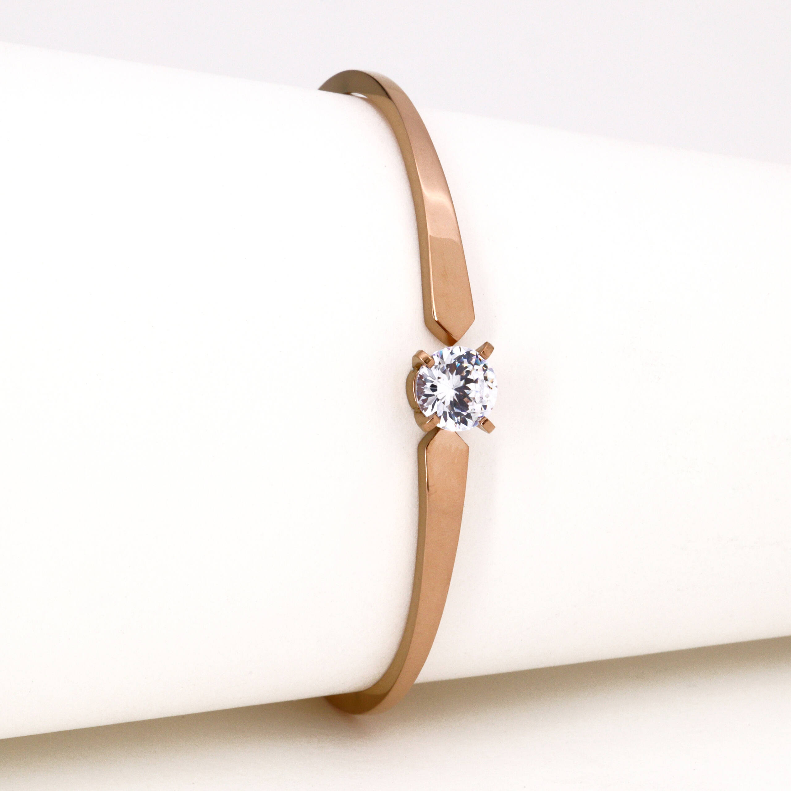 Rose Gold Solitaire CZ Minimalist Bangle Bracelet