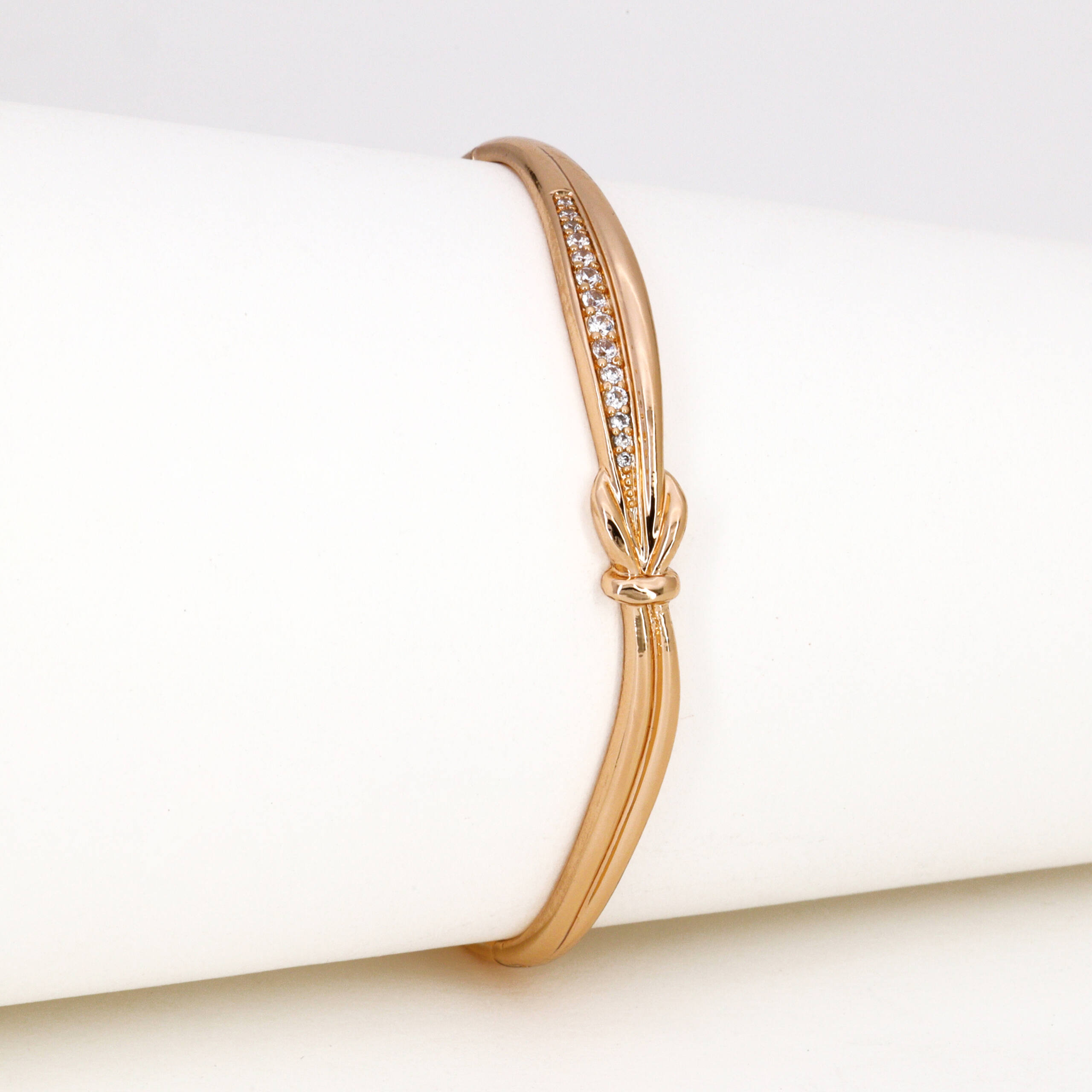 Rose Gold Intertwined Knot CZ Bangle Bracelet