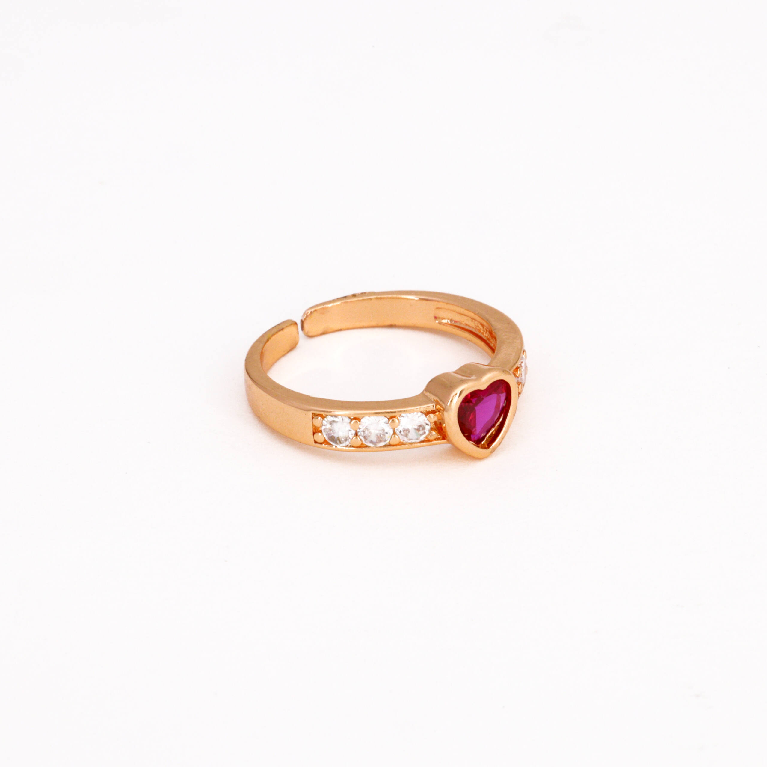 Heart-Shaped Red Stone Crystal Cuff Ring