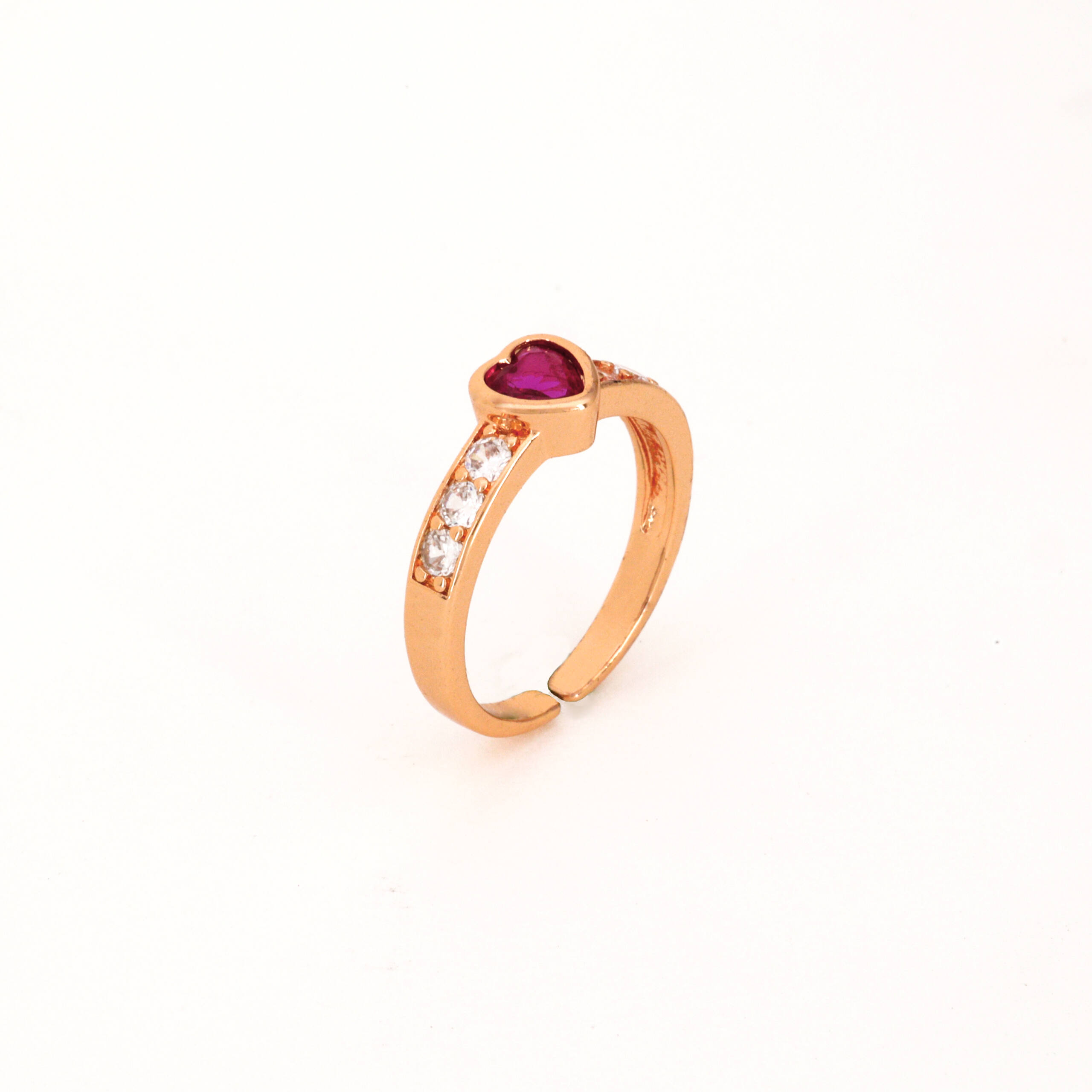 Heart-Shaped Red Stone Crystal Cuff Ring