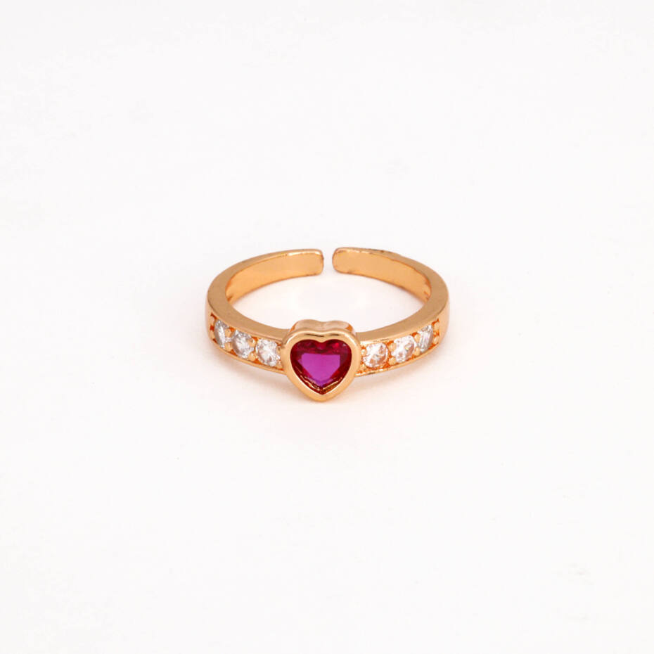 Heart-Shaped Red Stone Crystal Cuff Ring