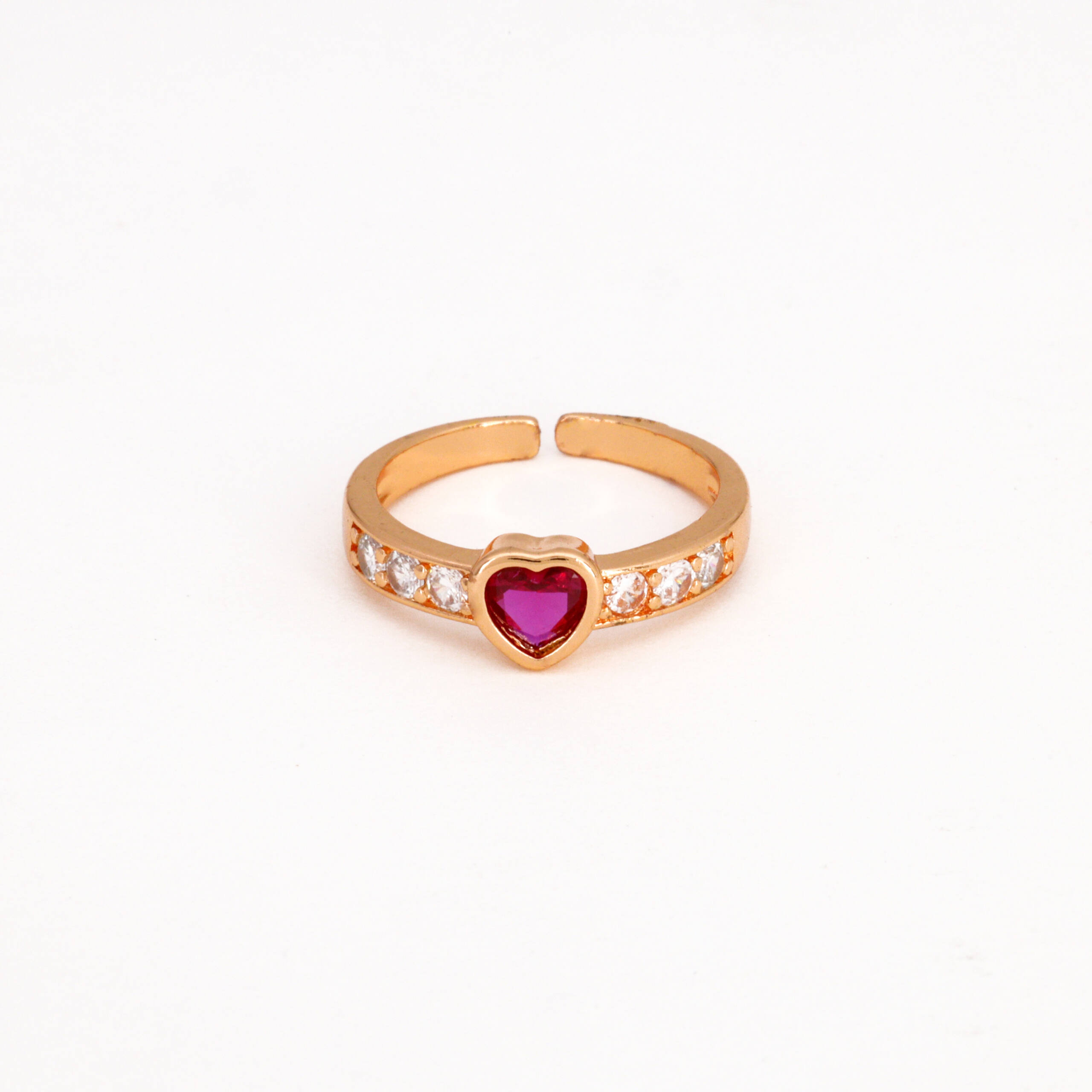Heart-Shaped Red Stone Crystal Cuff Ring