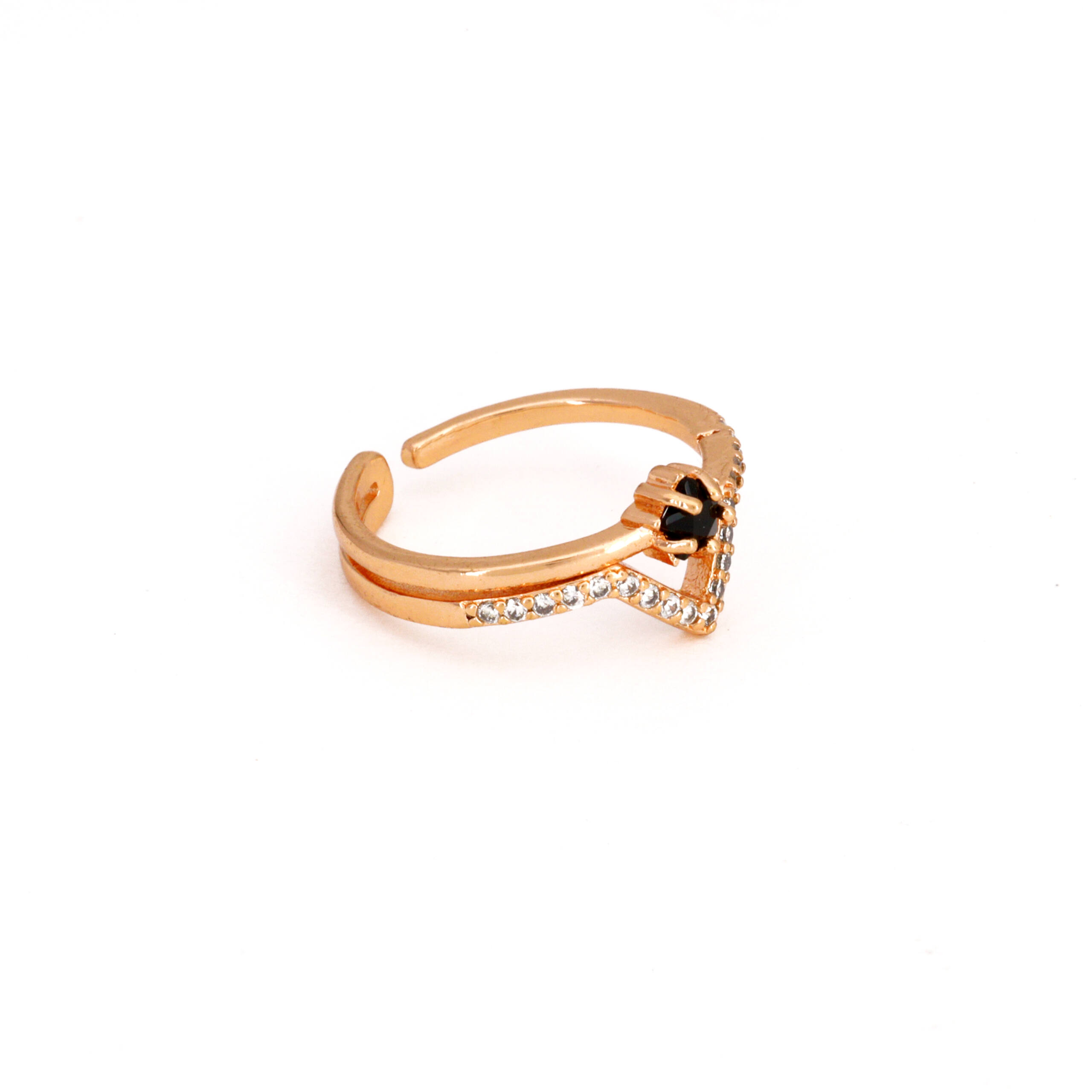 Rose Gold Black Diamond Chevron Ring