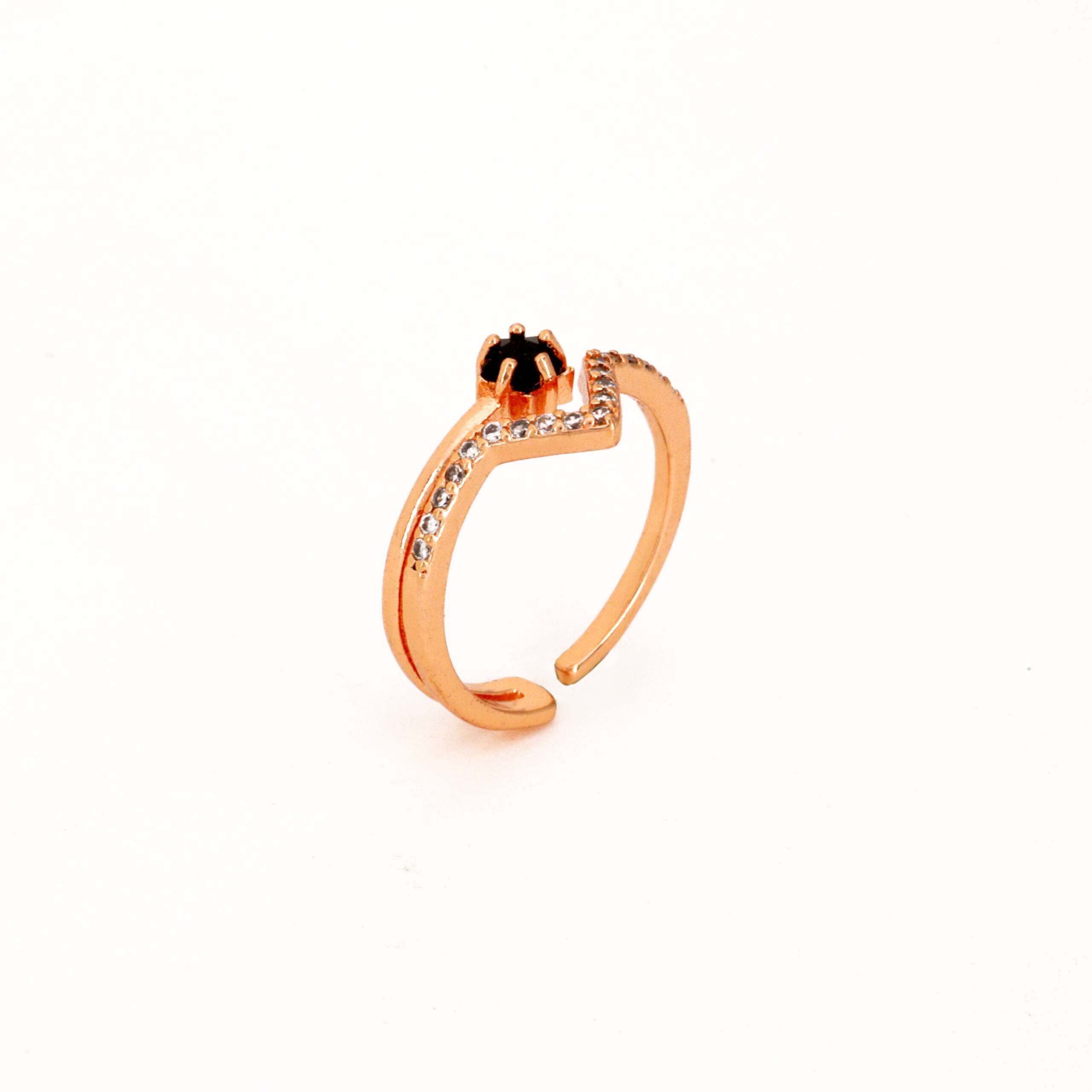 Rose Gold Black Diamond Chevron Ring