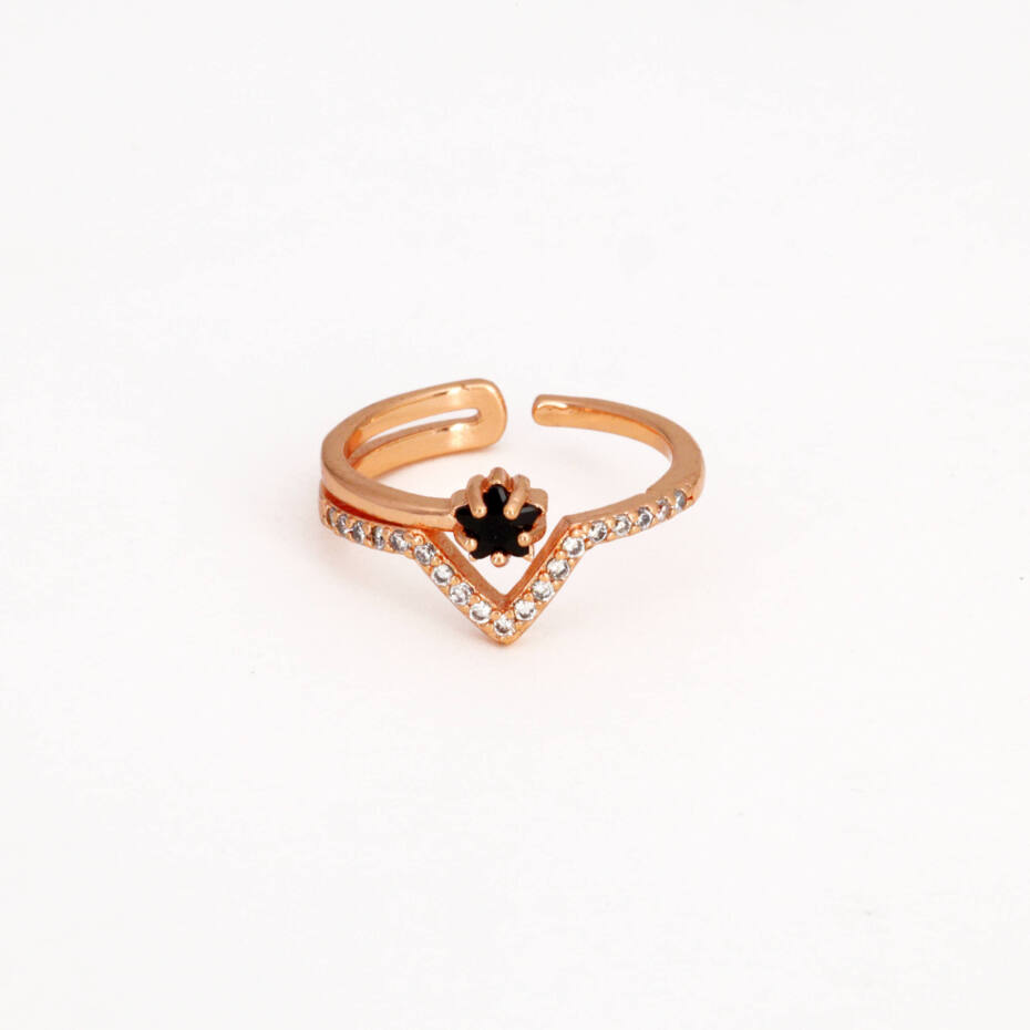 Rose Gold Black Diamond Chevron Ring