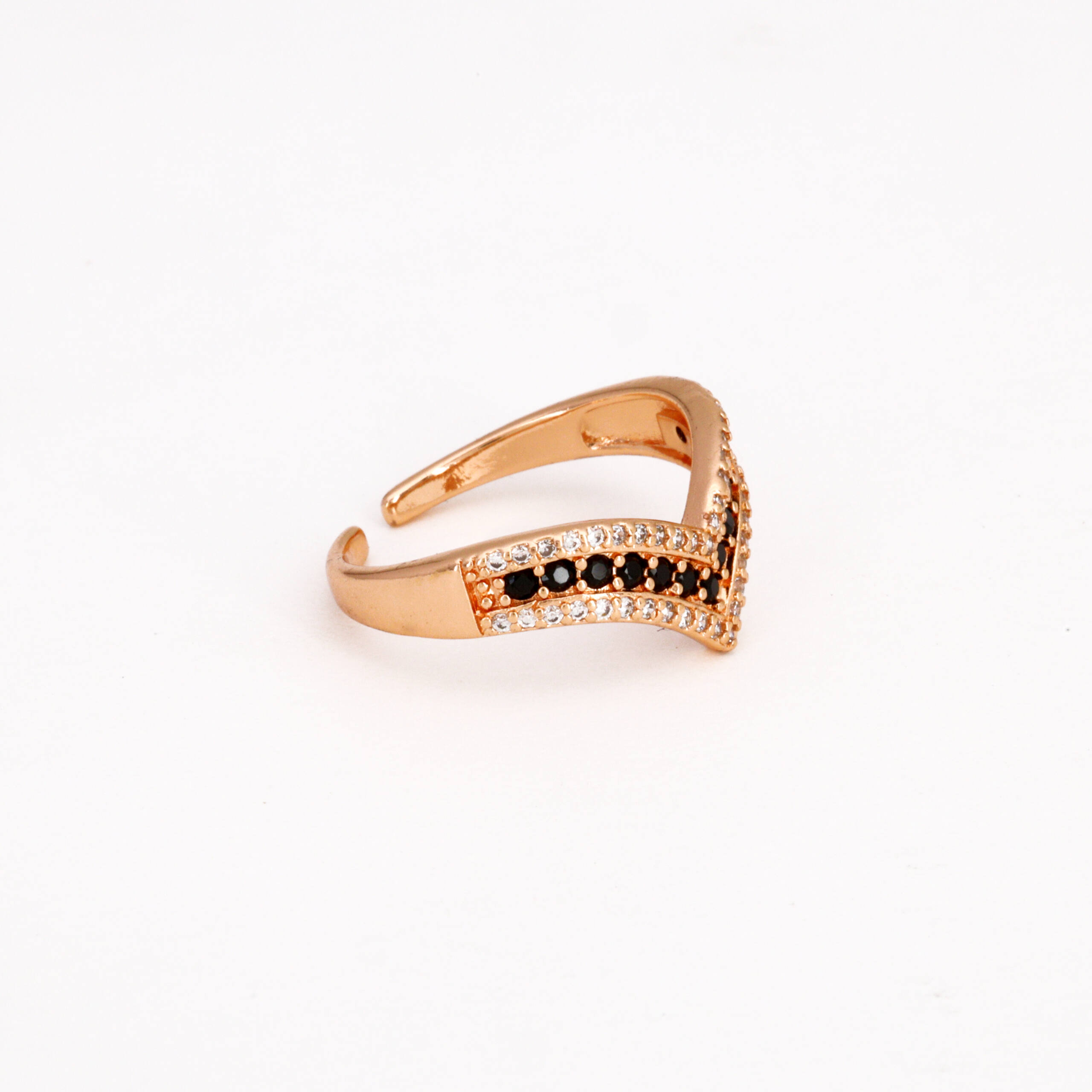 Rose Gold Black Diamond V Chevron Ring