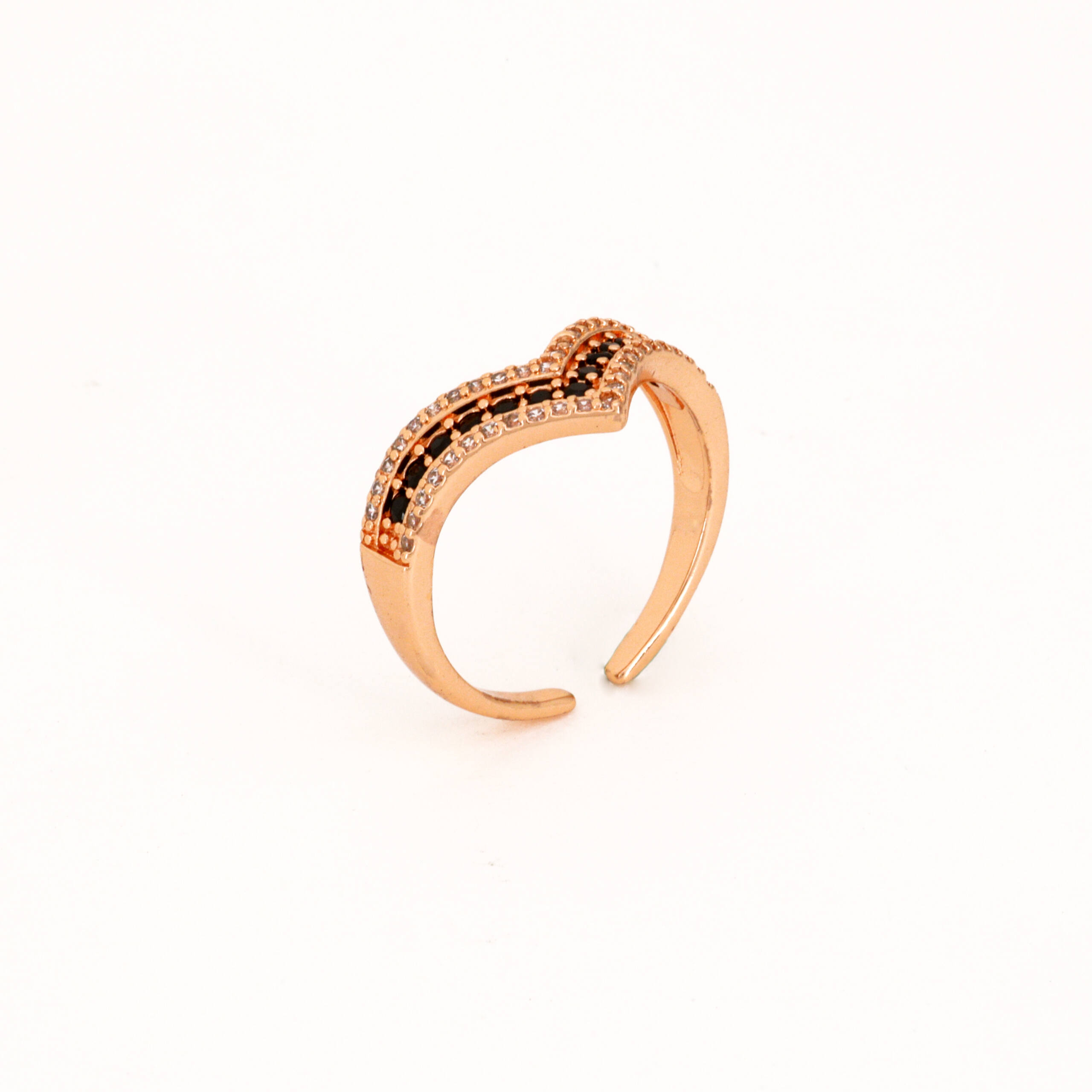 Rose Gold Black Diamond V Chevron Ring