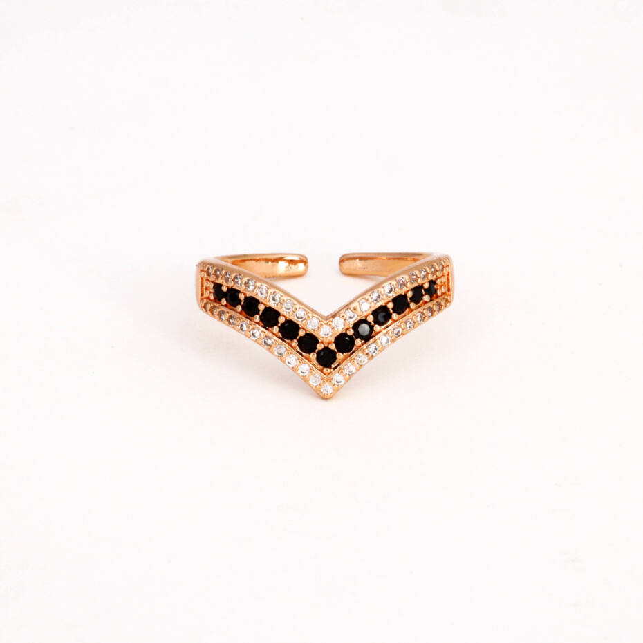 Rose Gold Black Diamond V Chevron Ring