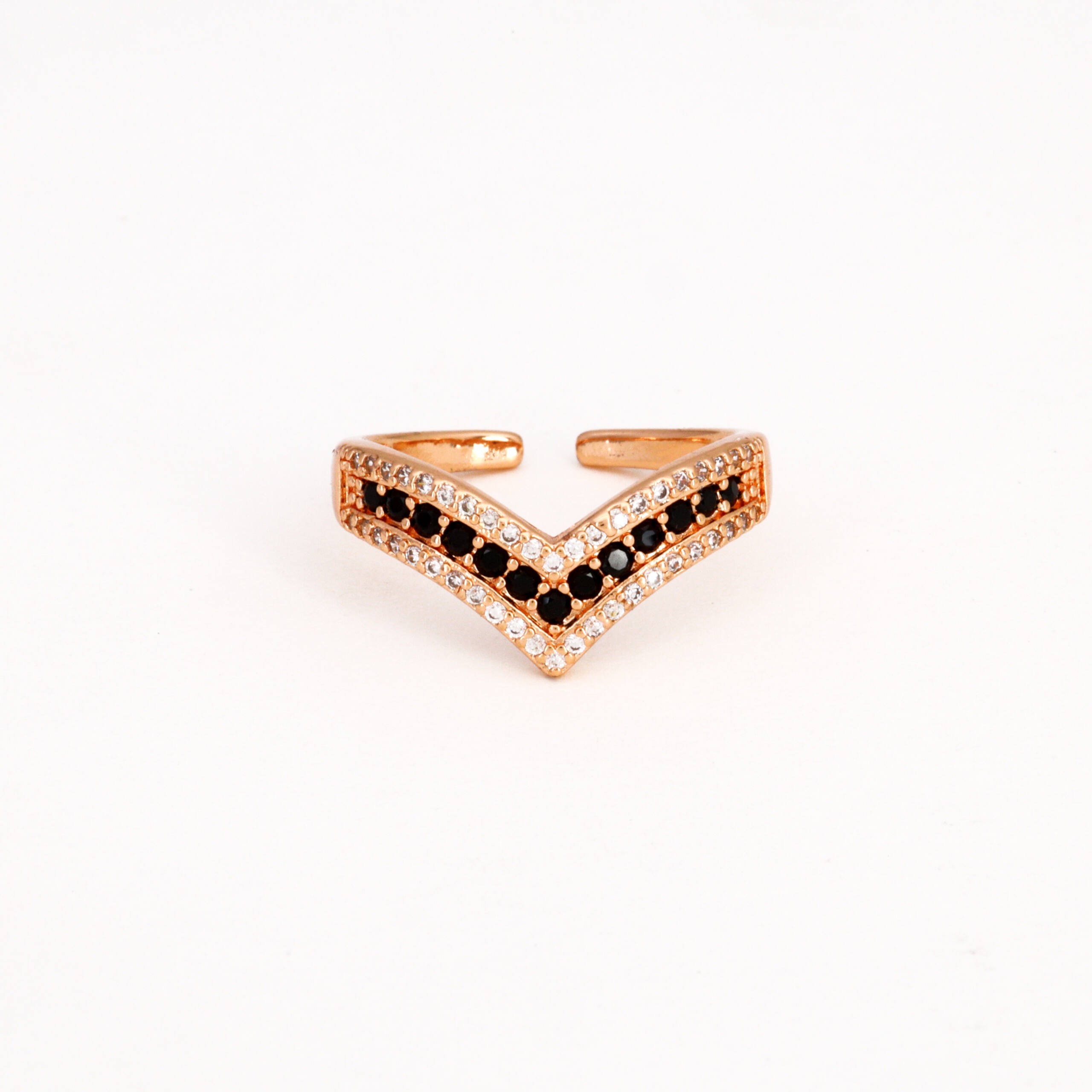 Rose Gold Black Diamond V Chevron Ring