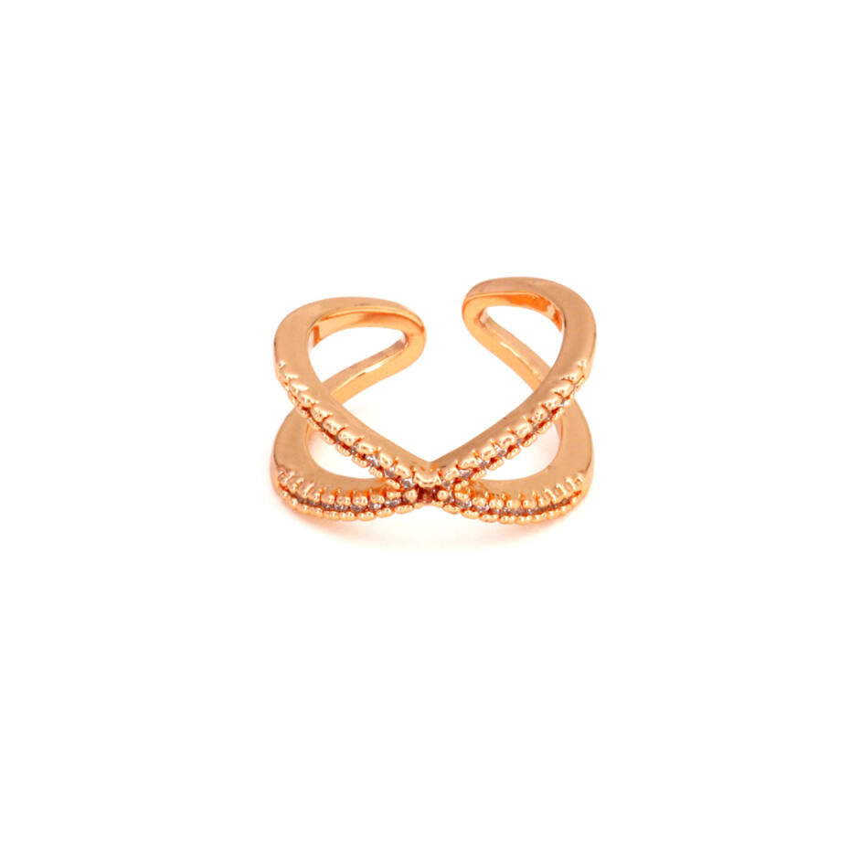 Rose Gold Criss Cross Ring | Open Adjustable X Band | Micro Pav? Statement Jewelry