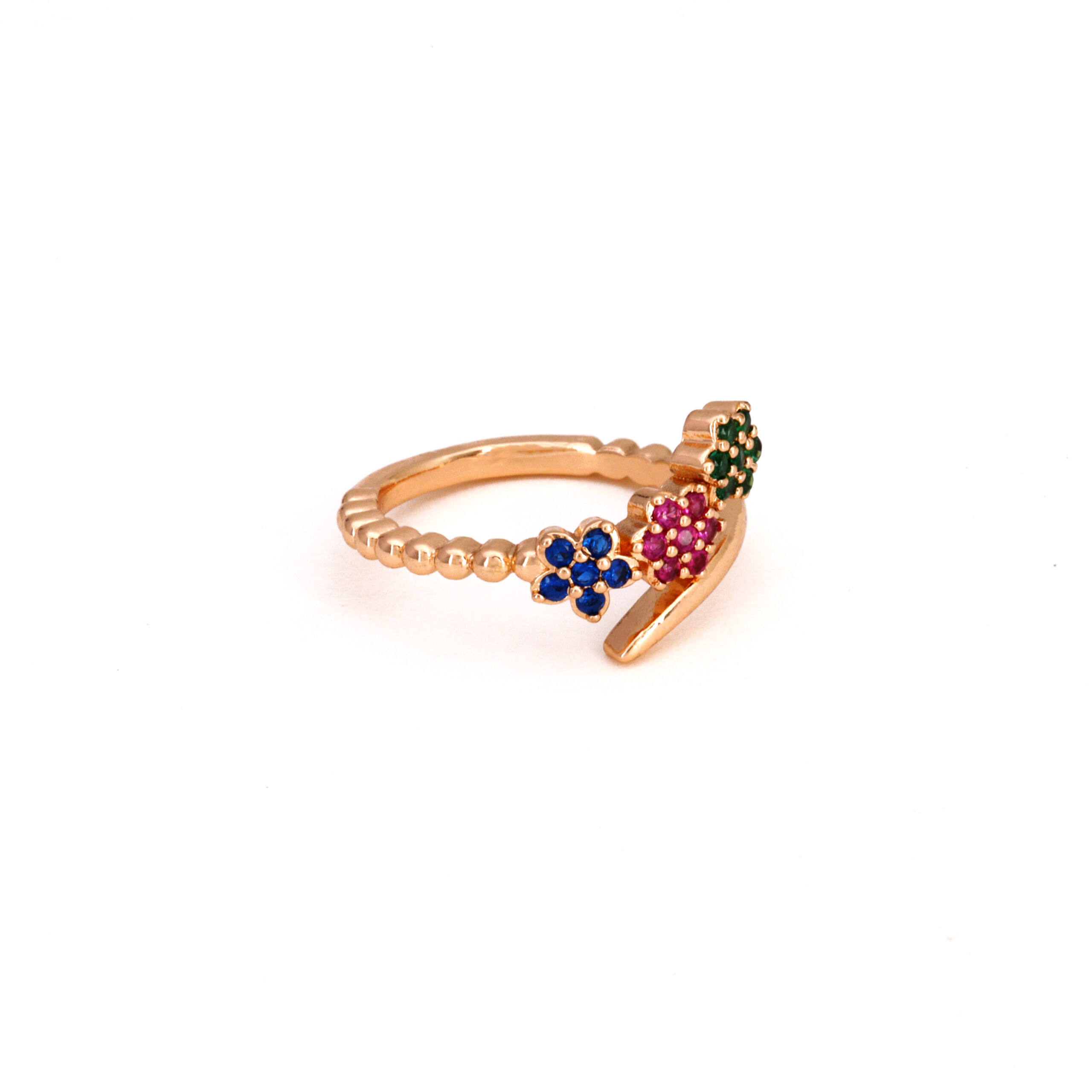 Rose Gold Triple Floral Multi-Gemstone Ring
