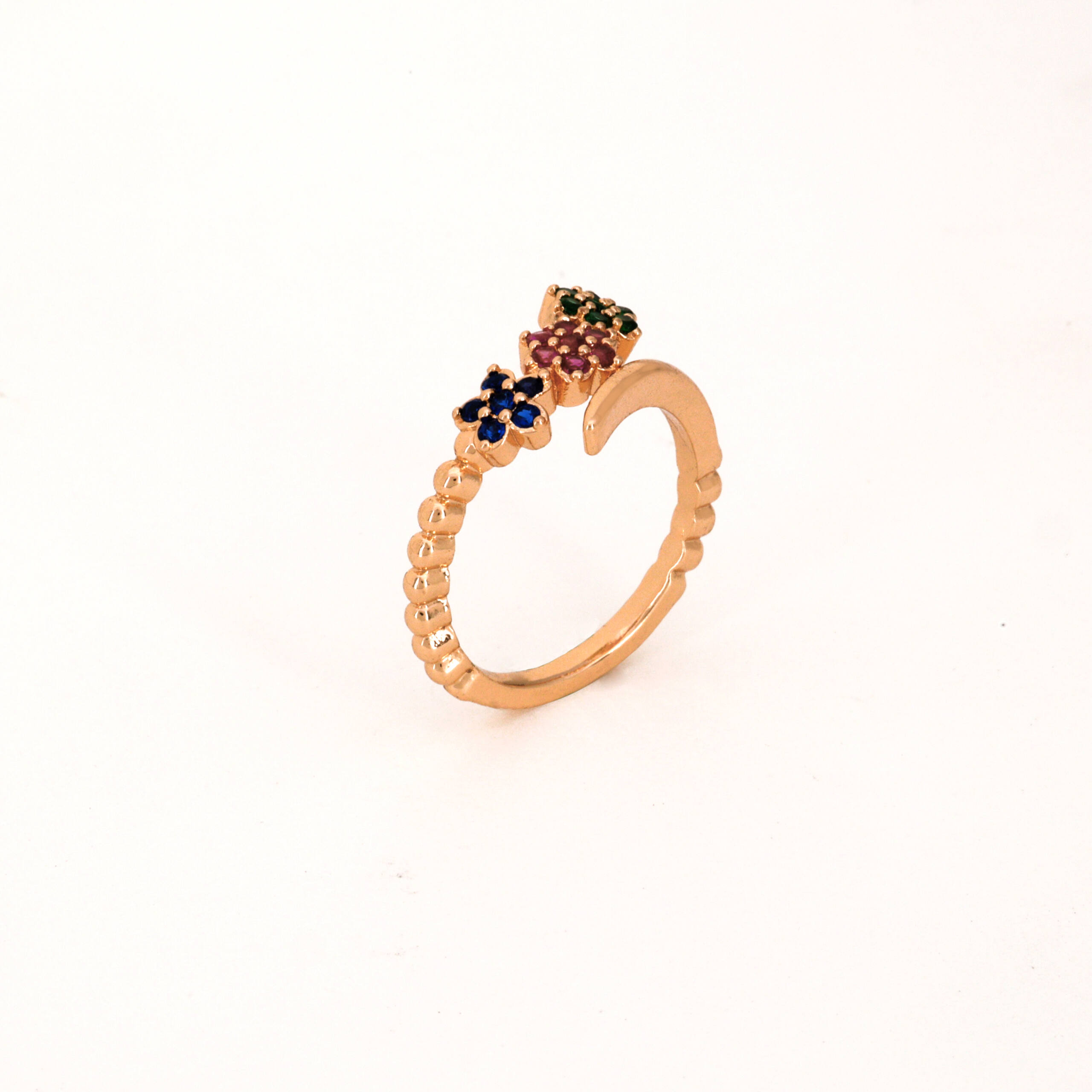 Rose Gold Triple Floral Multi-Gemstone Ring