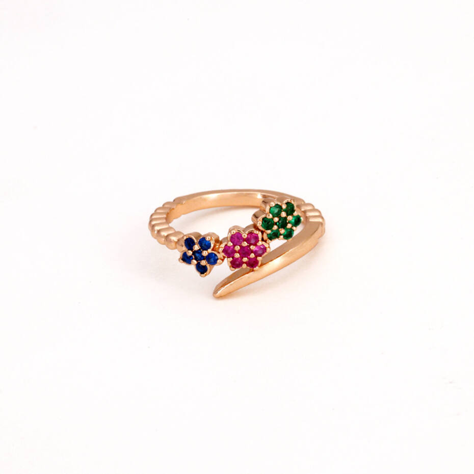 Rose Gold Triple Floral Multi-Gemstone Ring