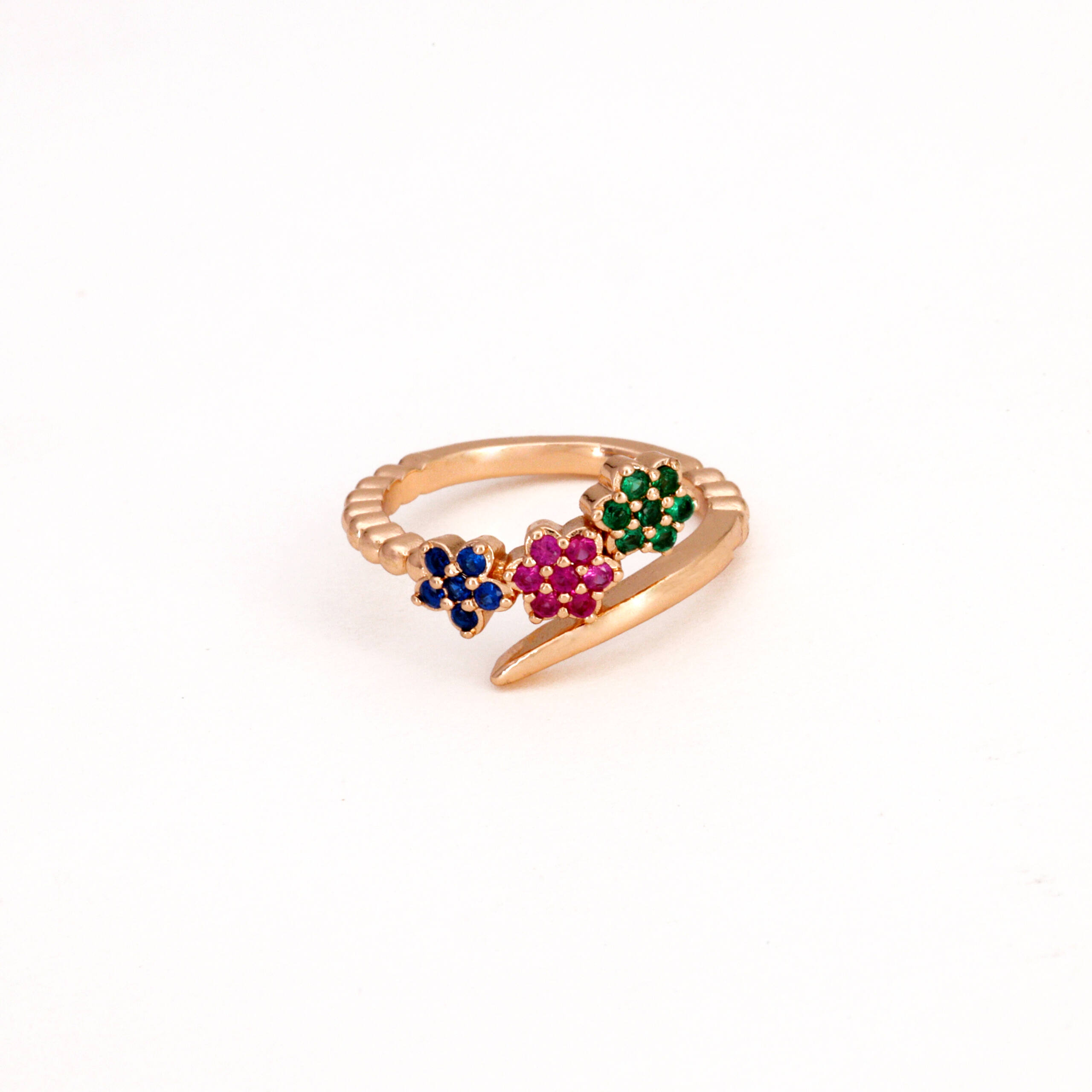 Rose Gold Triple Floral Multi-Gemstone Ring