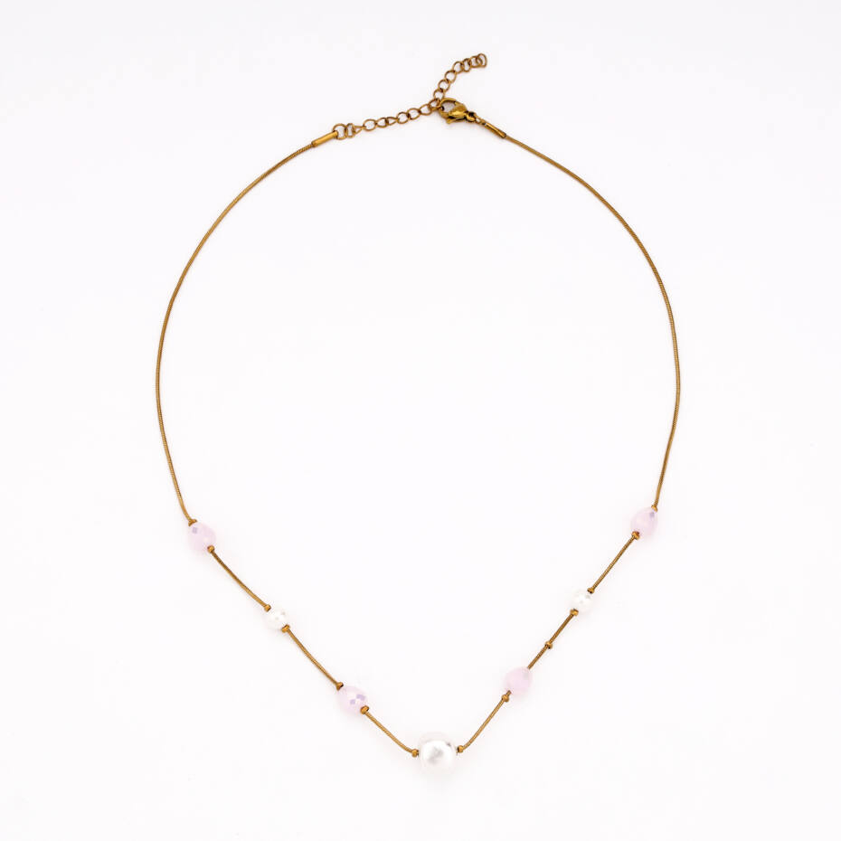 The Ethereal Rose Quartz & Pearl Station Necklace