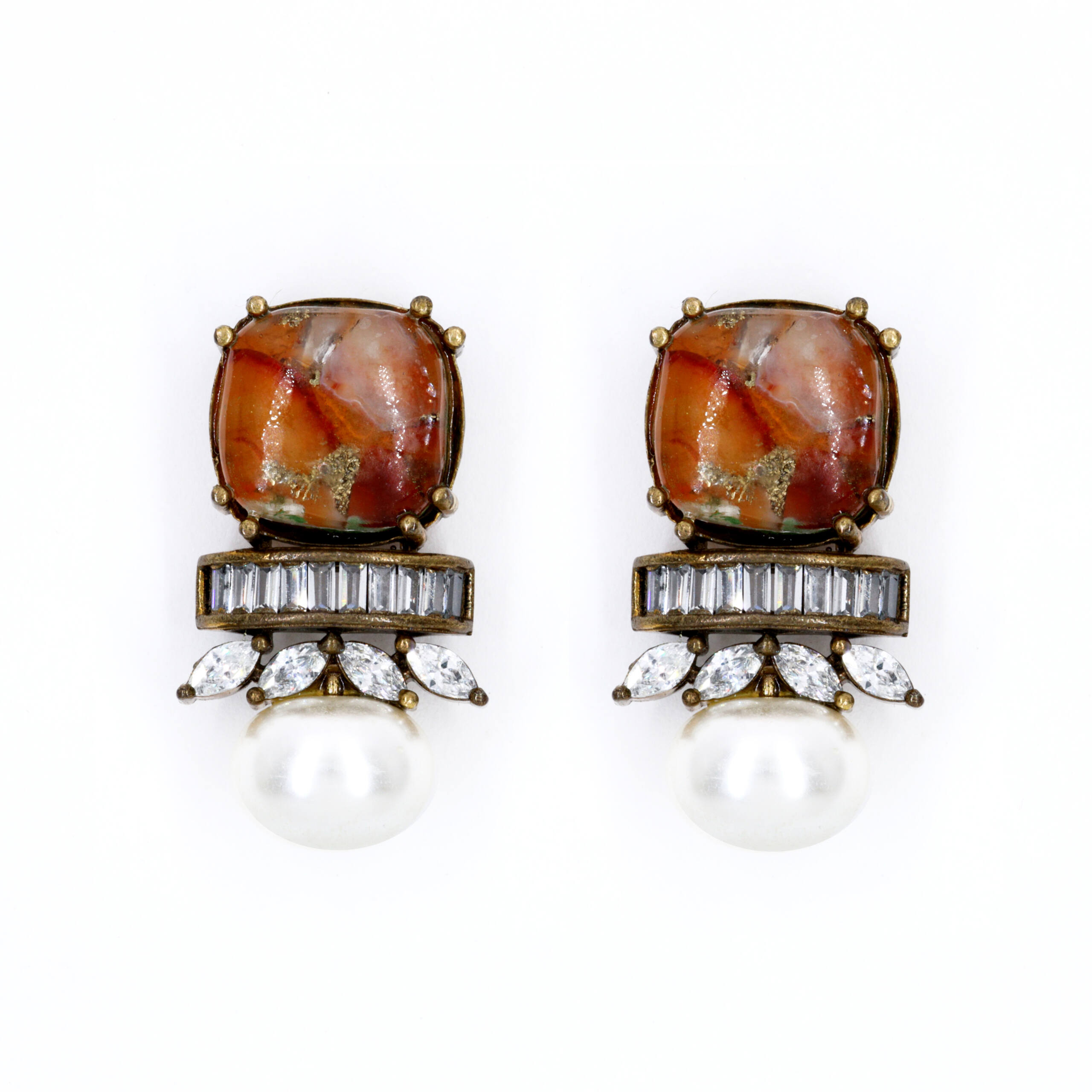 Amber Pearl Drop Accent Earrings