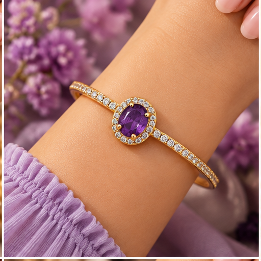 Amethyst Gold-Tone Charm Bracelet