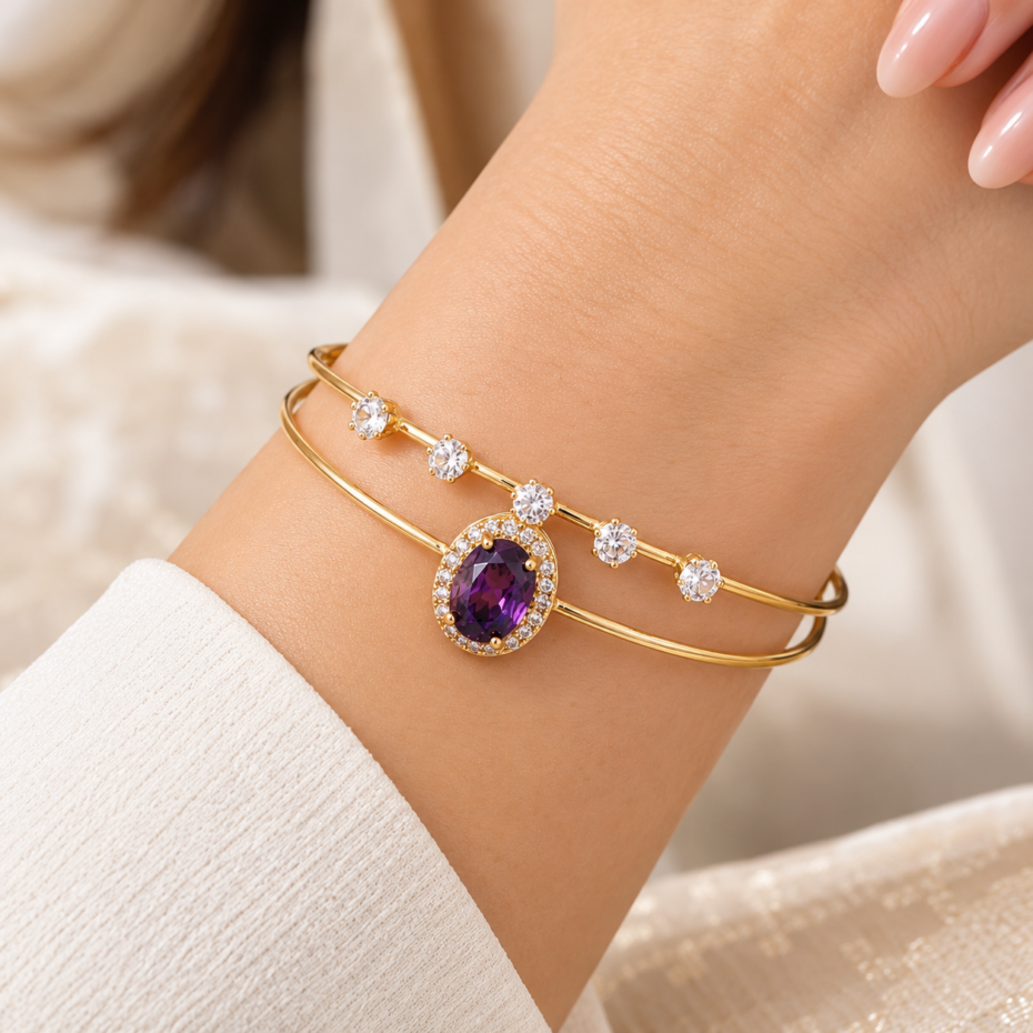 Amethyst Tone Gold Charm Bracelet