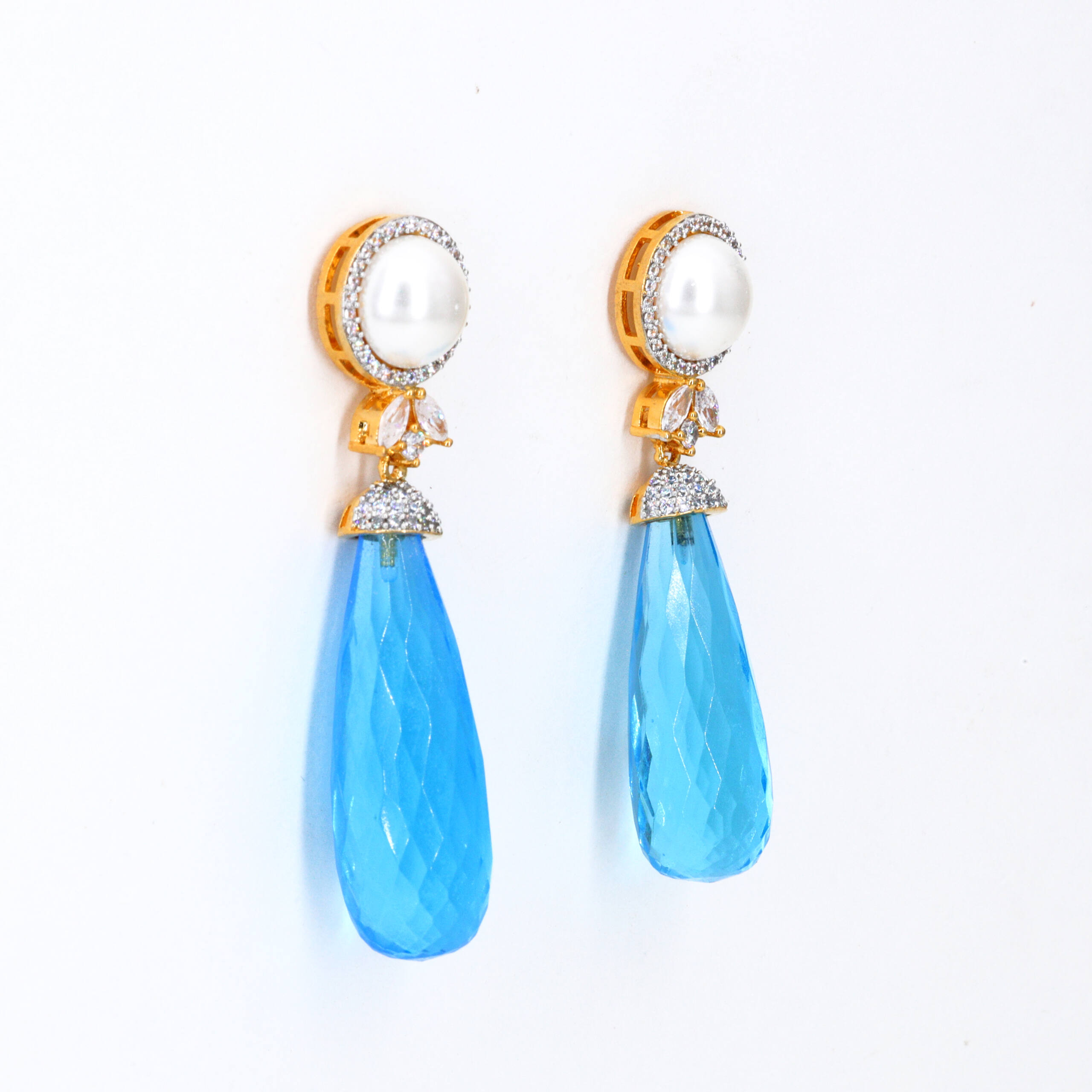Aqua Crystal Long Drop Earrings