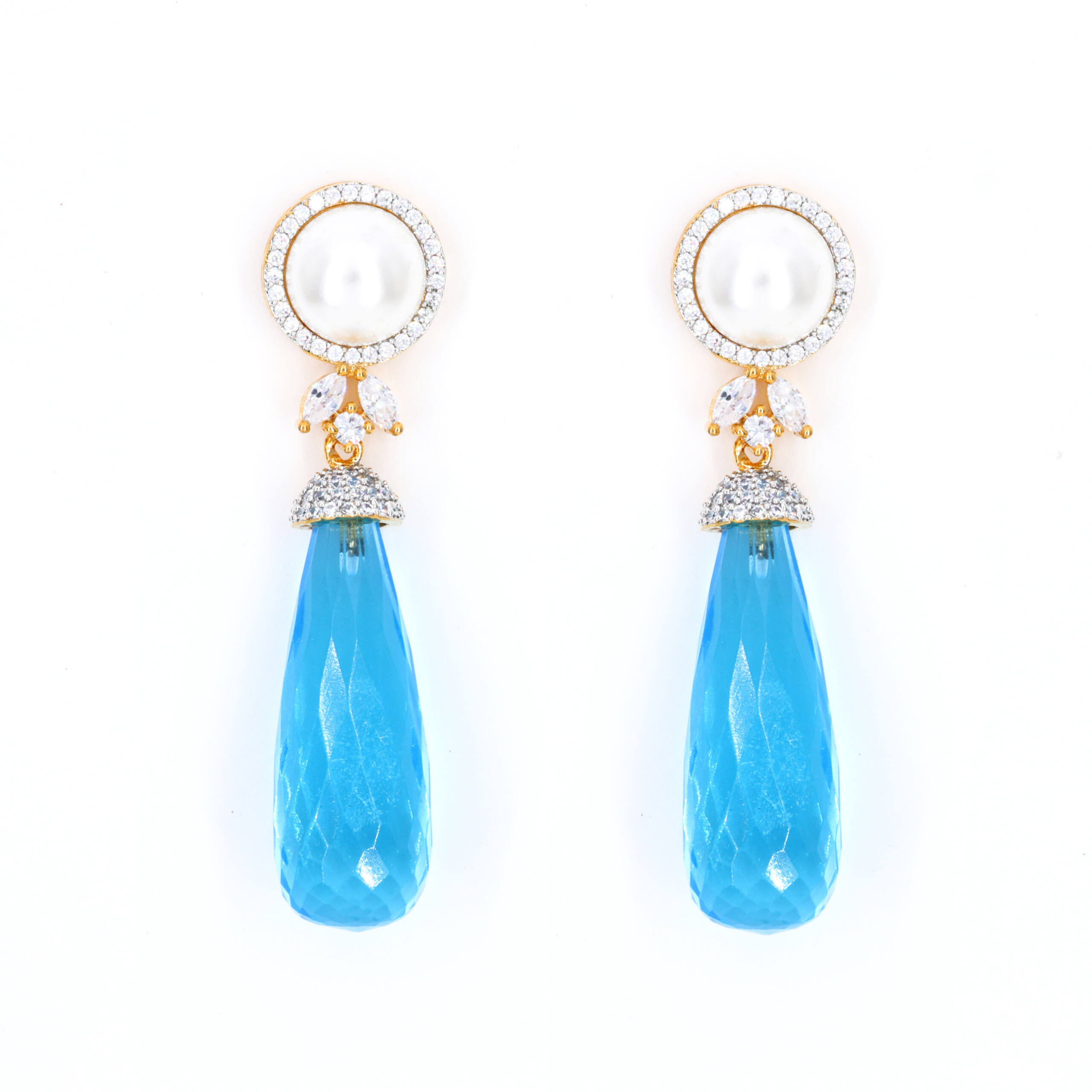 Aqua Crystal Long Drop Earrings