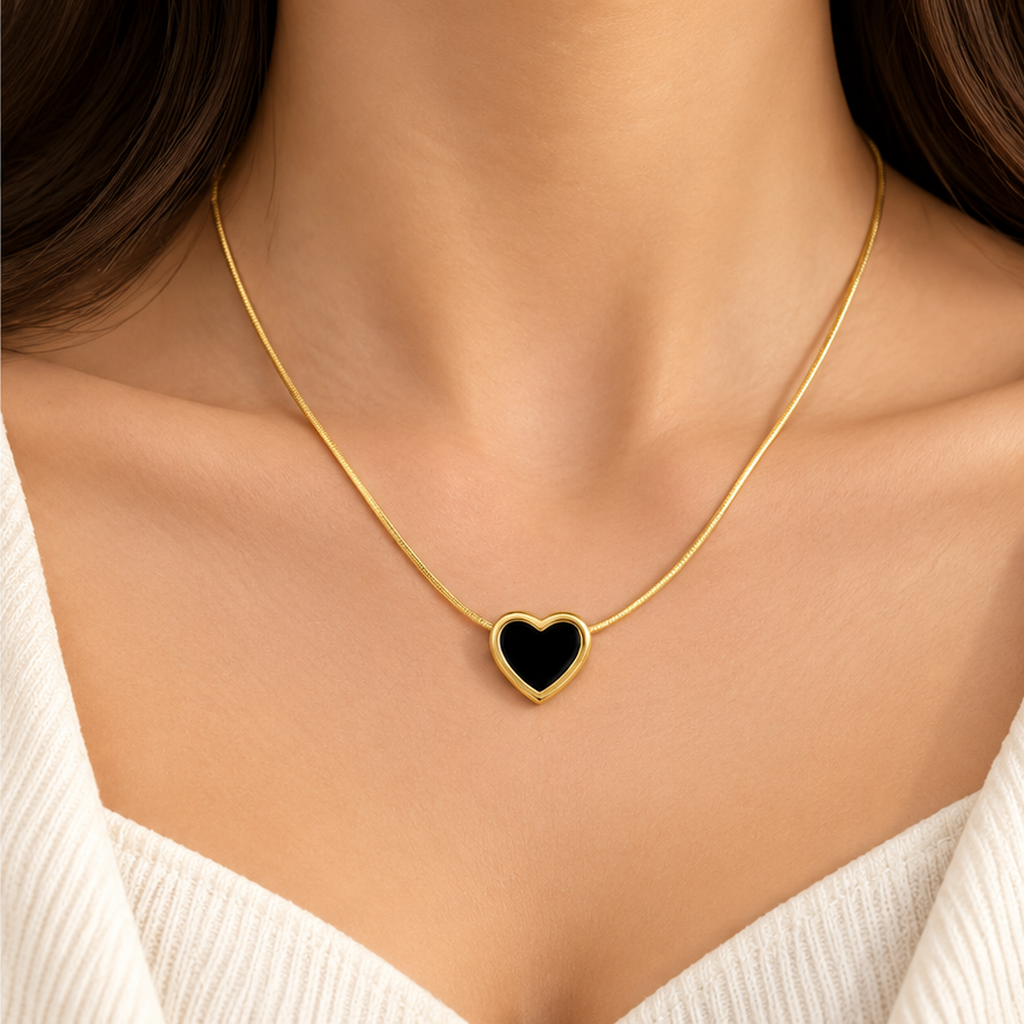 Black Heart Gold Tone Pendant Necklace