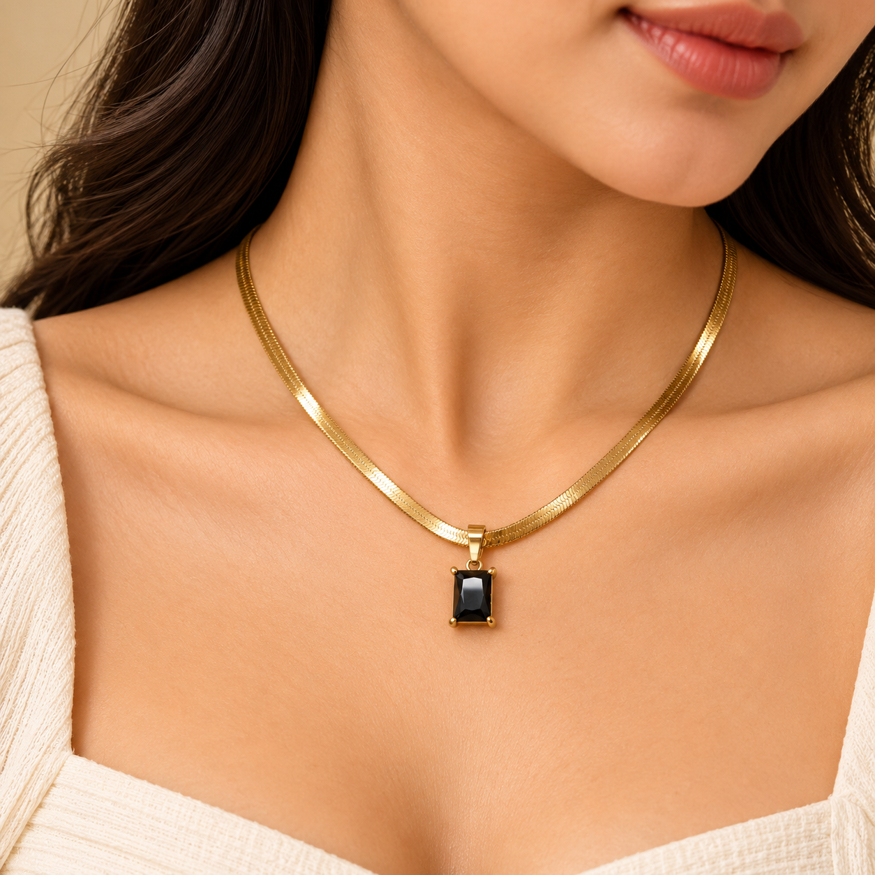 Black Stone Gold Tone Pendant Necklace