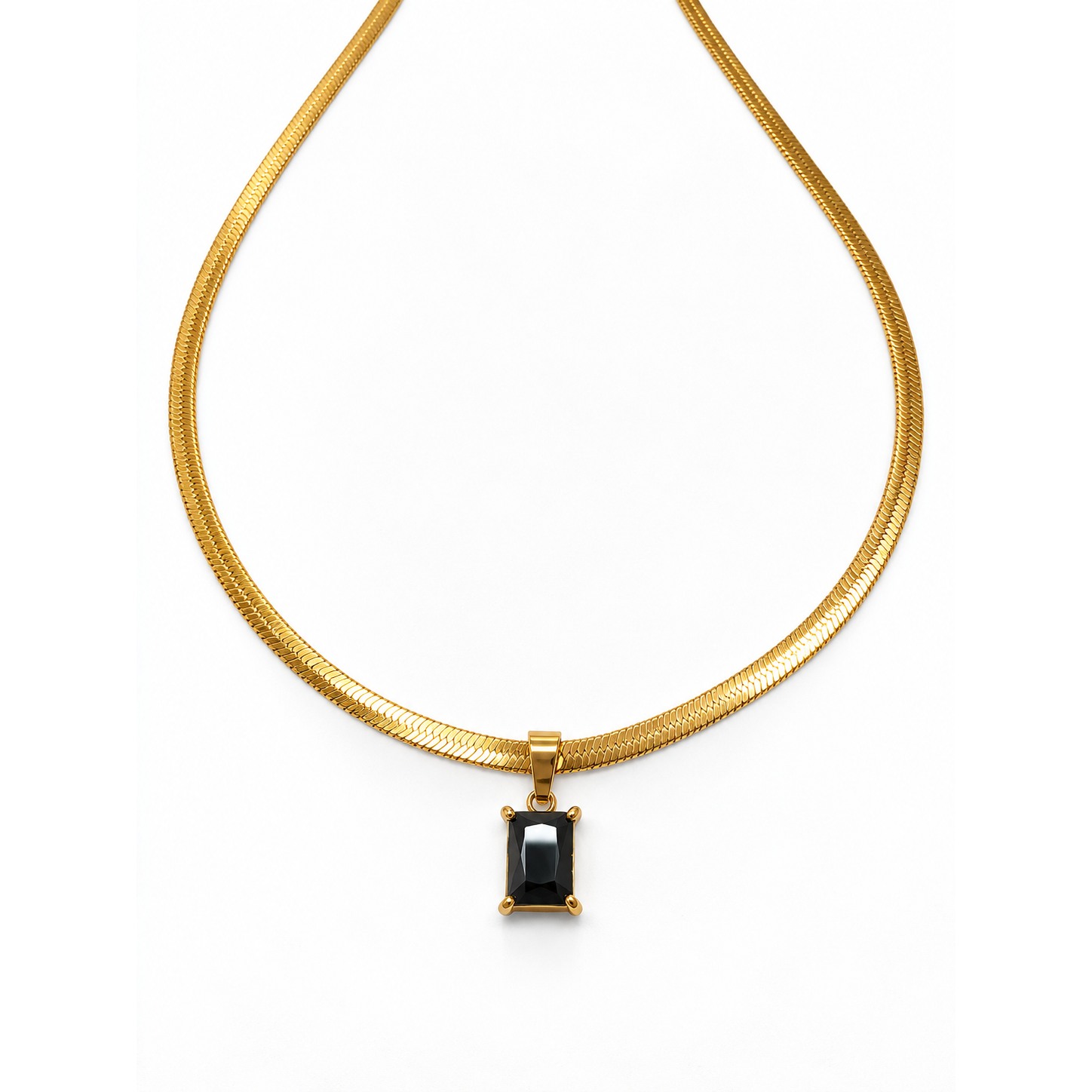Black Stone Gold Tone Pendant Necklace
