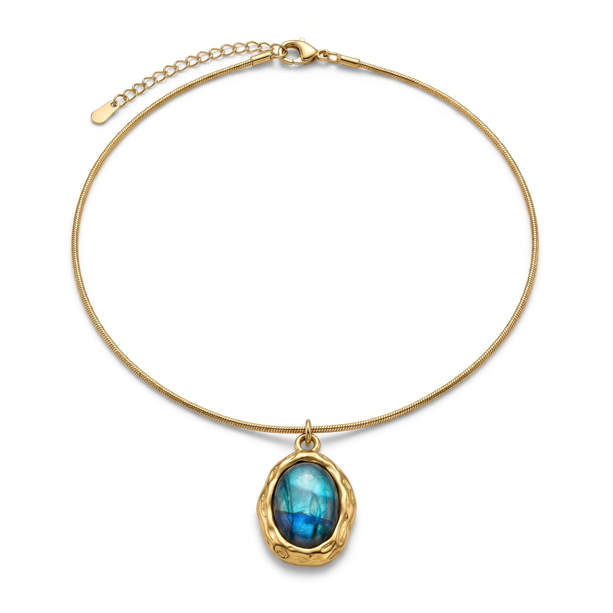 Blue Oval Stone Gold Tone Necklace