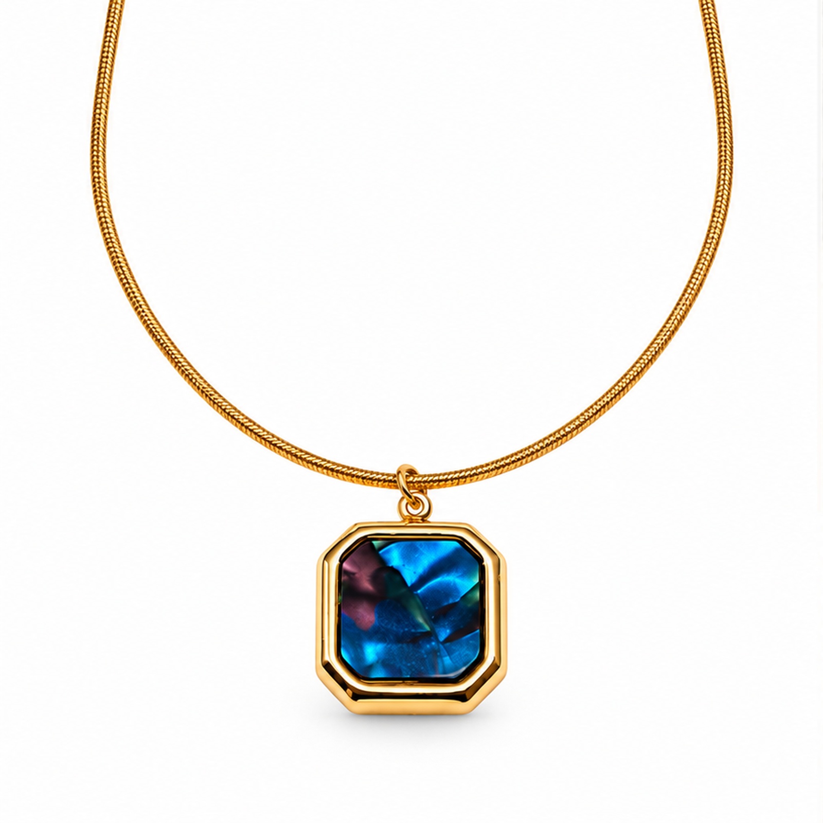 Blue Square Stone Gold Tone Necklace