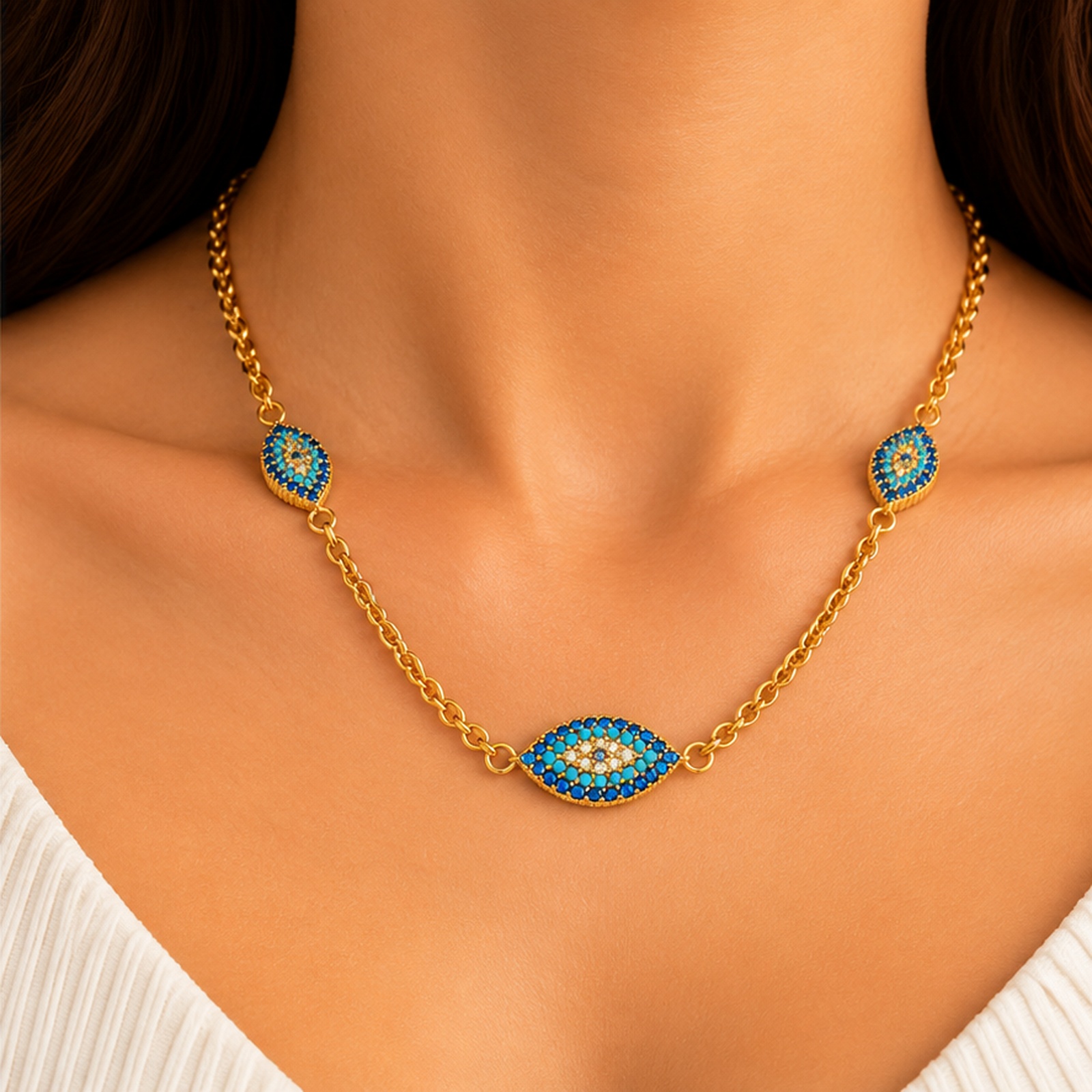 Blue Stone Floral Gold Tone Necklace