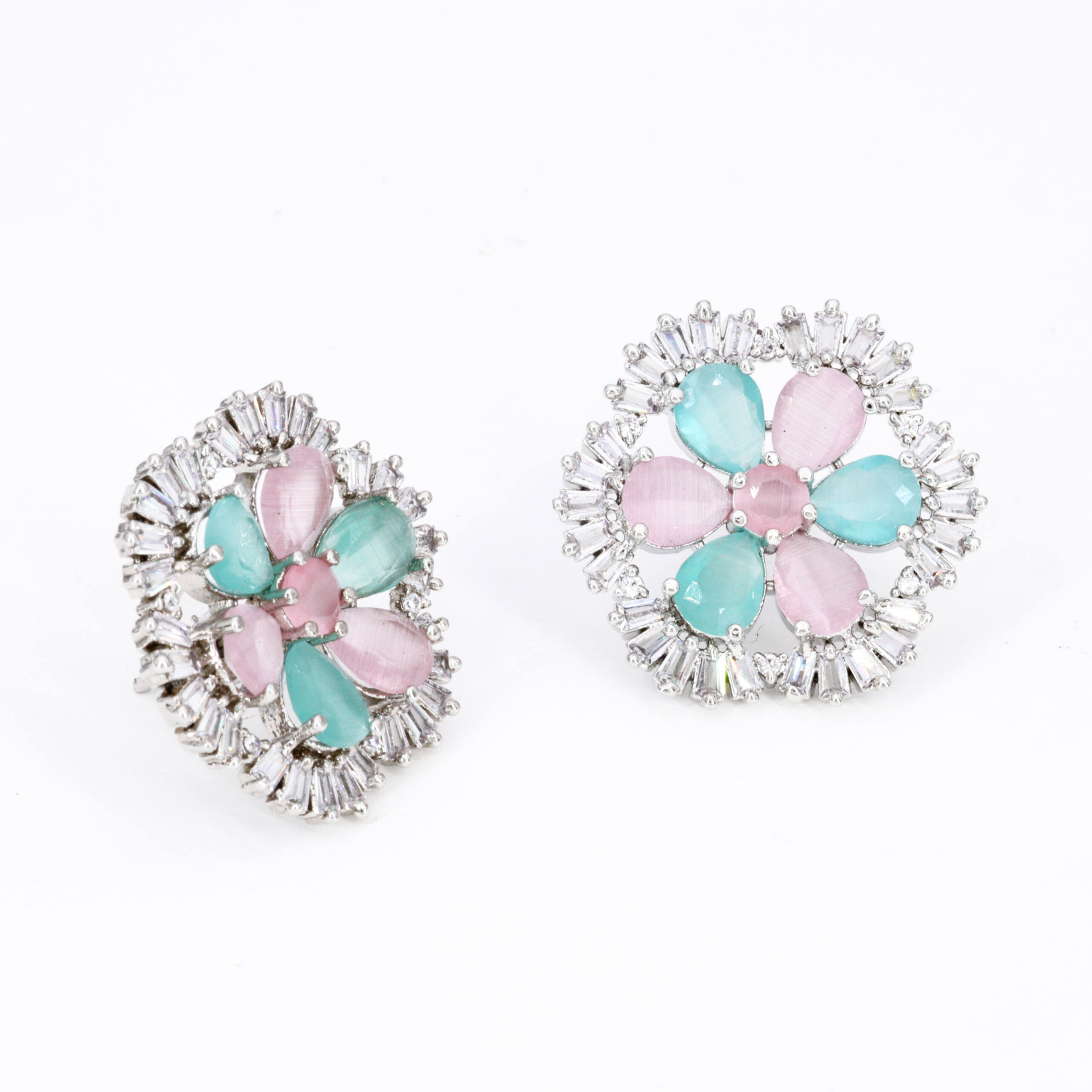 Blush Aqua Floral Halo Studs