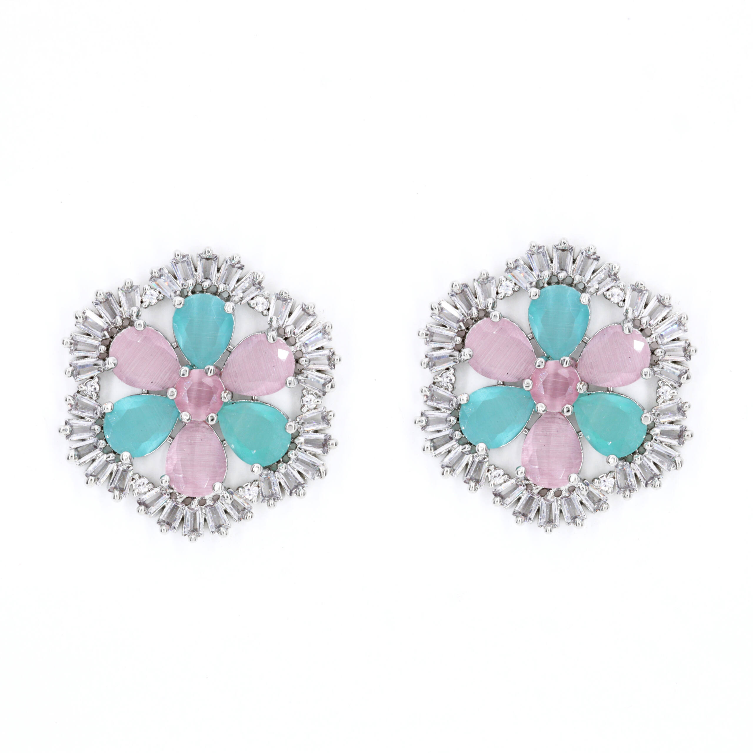 Blush Aqua Floral Halo Studs