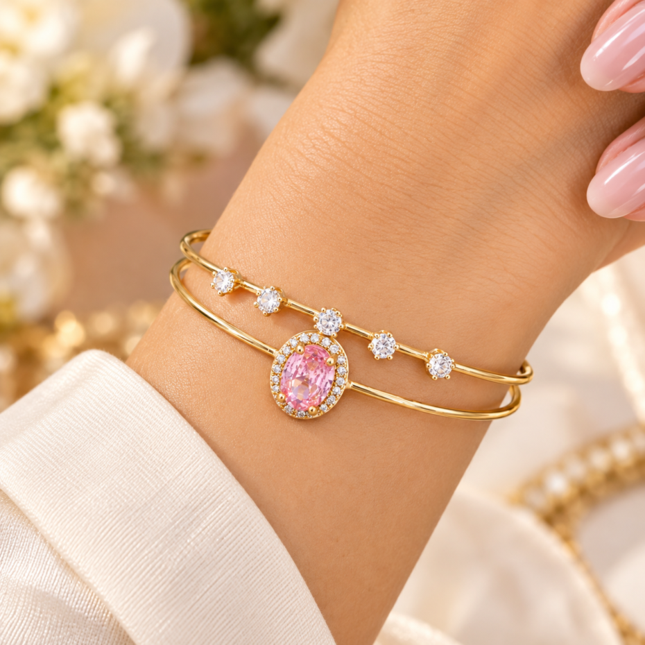 Blush Pink Gold-Tone Charm Bracelet
