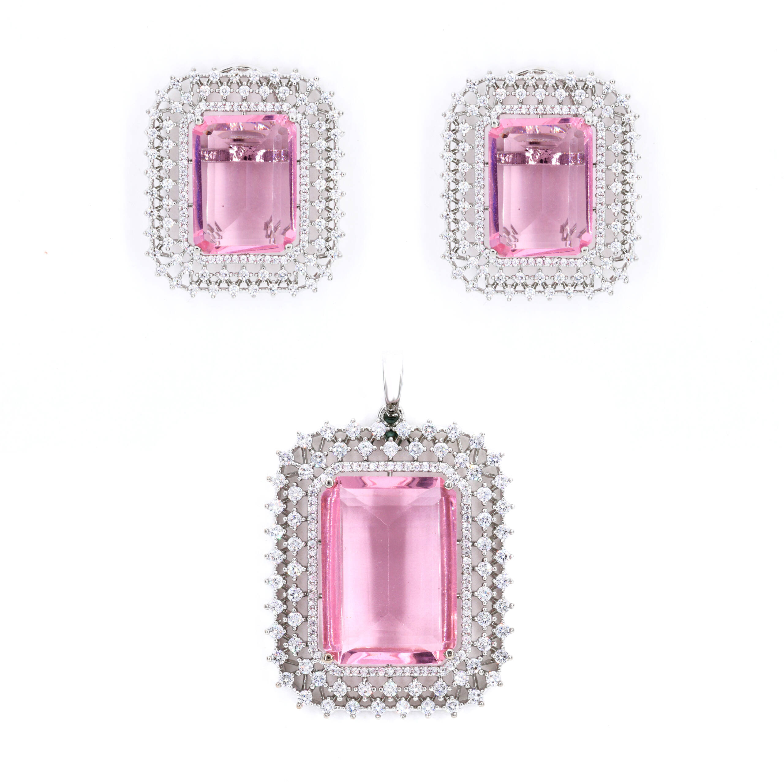 Blush Pink Halo Pendant Earring Set